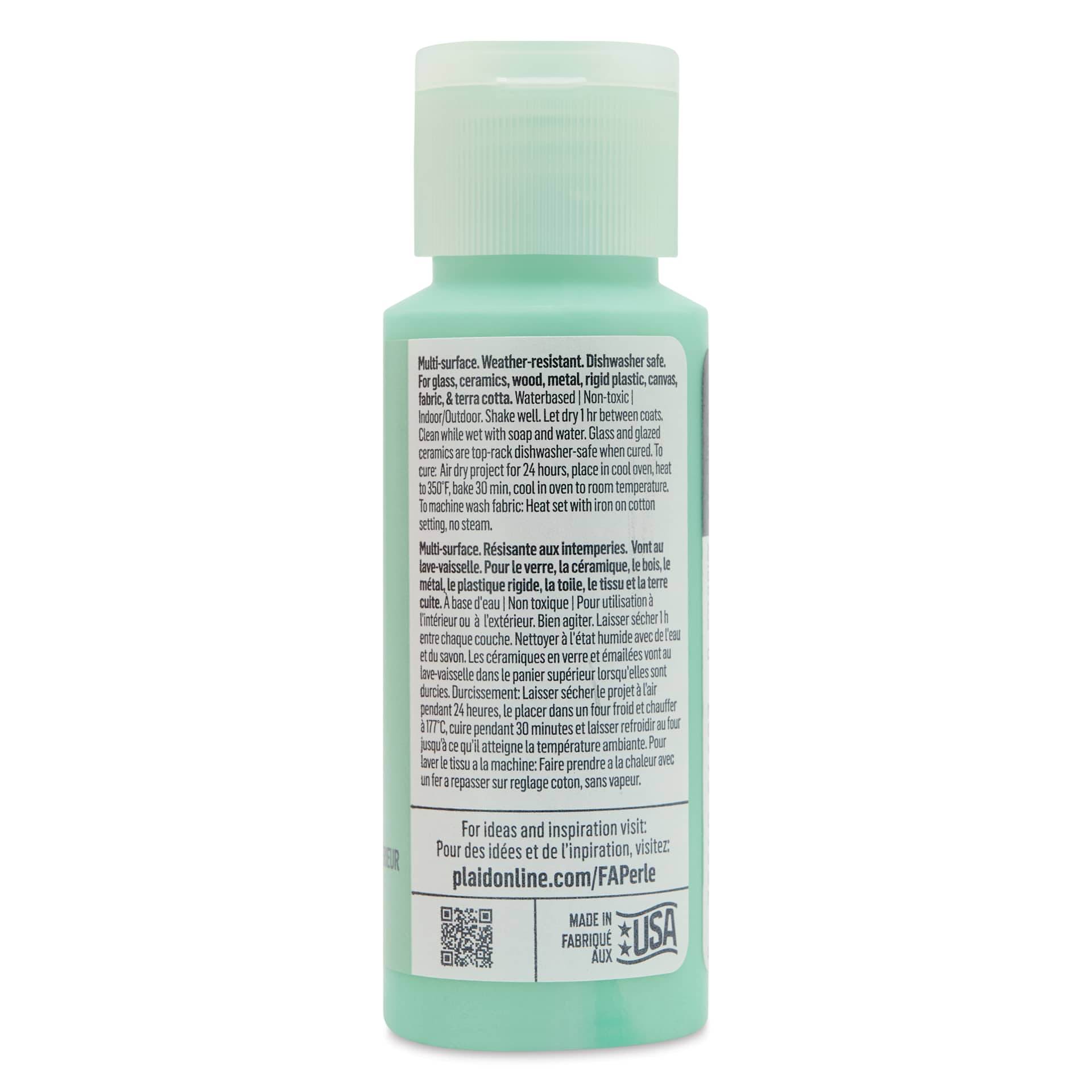 FolkArt Perle Acrylic Paint - Mint Chip, 2 oz back of bottle