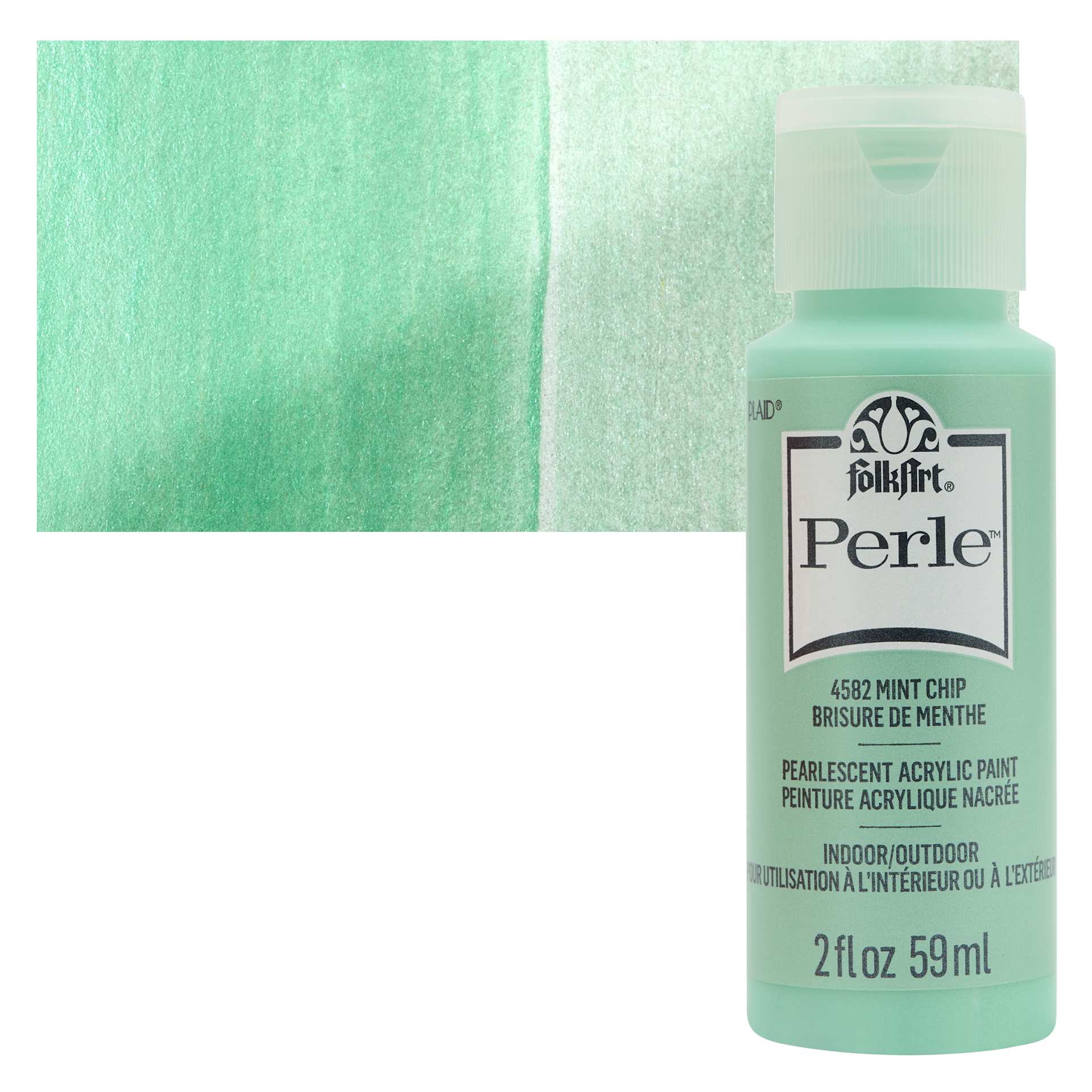 FolkArt Perle Acrylic Paint - Mint Chip, 2 oz bottle and swatch
