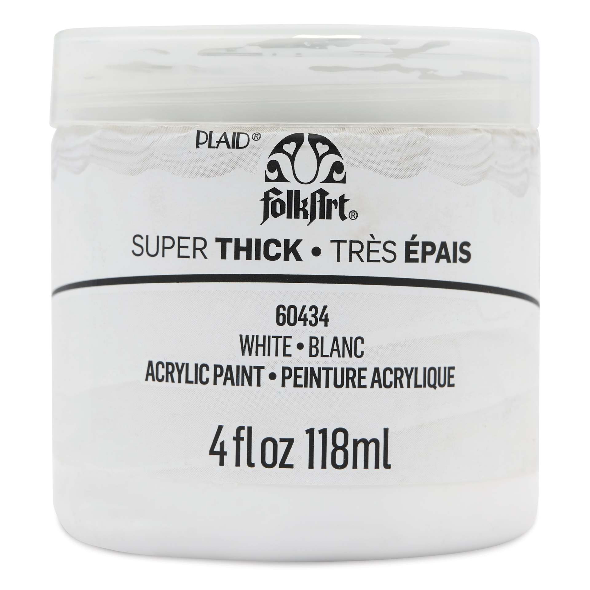 FolkArt Super Thick Acrylic Paint - White, 4 oz jar, front of jar