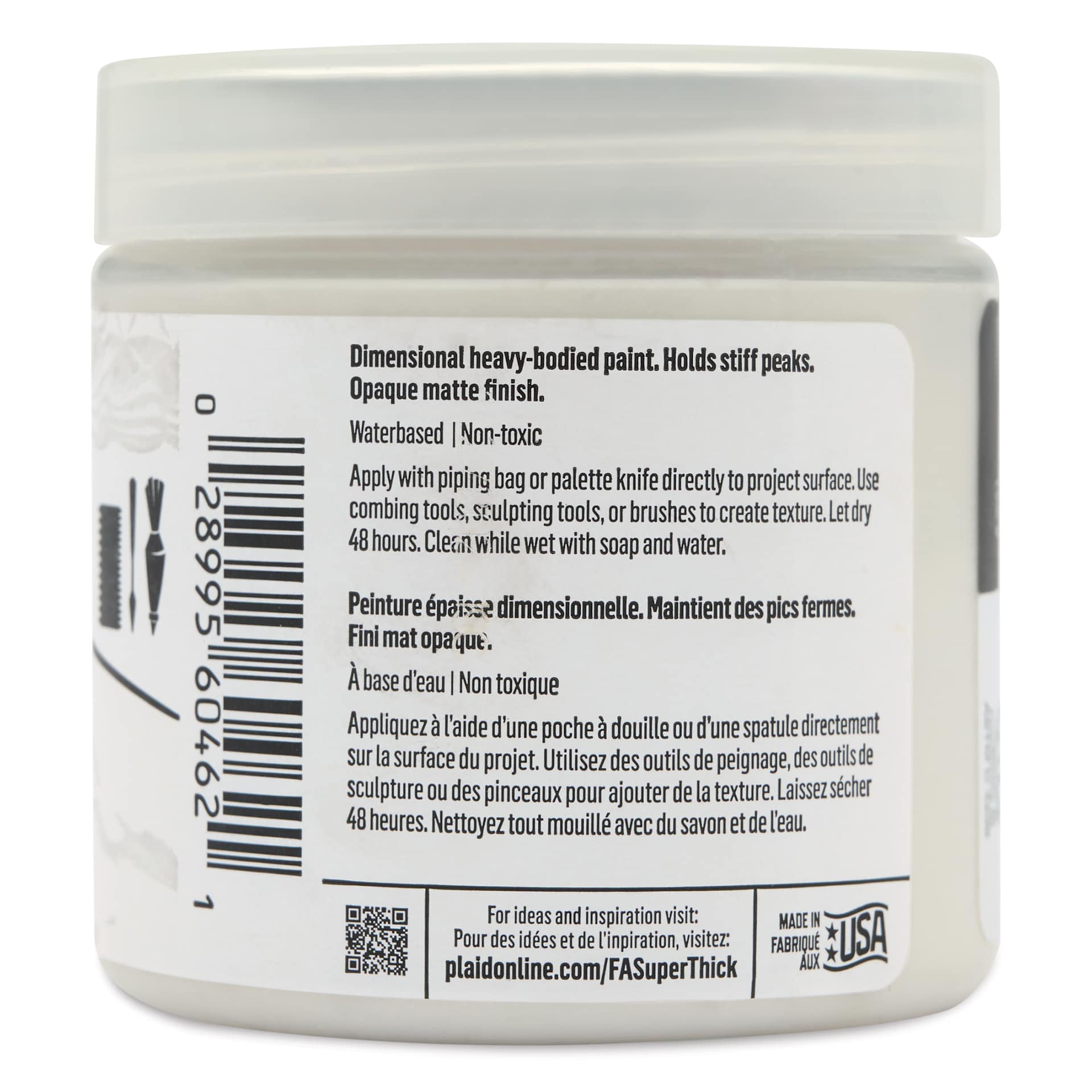FolkArt Super Thick Acrylic Paint - Pearl White, 4 oz jar, back of jar