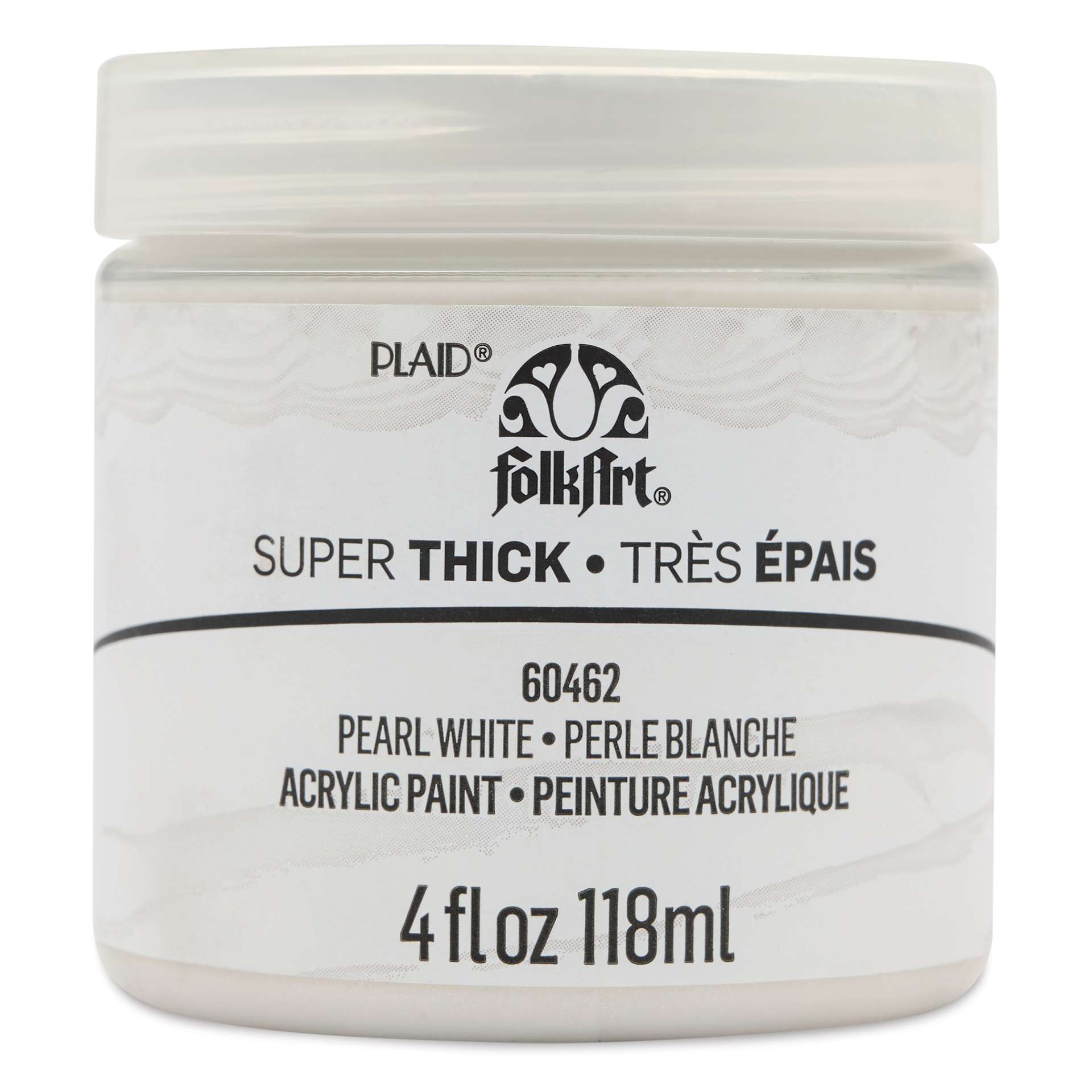 FolkArt Super Thick Acrylic Paint - Pearl White, 4 oz jar, front of jar