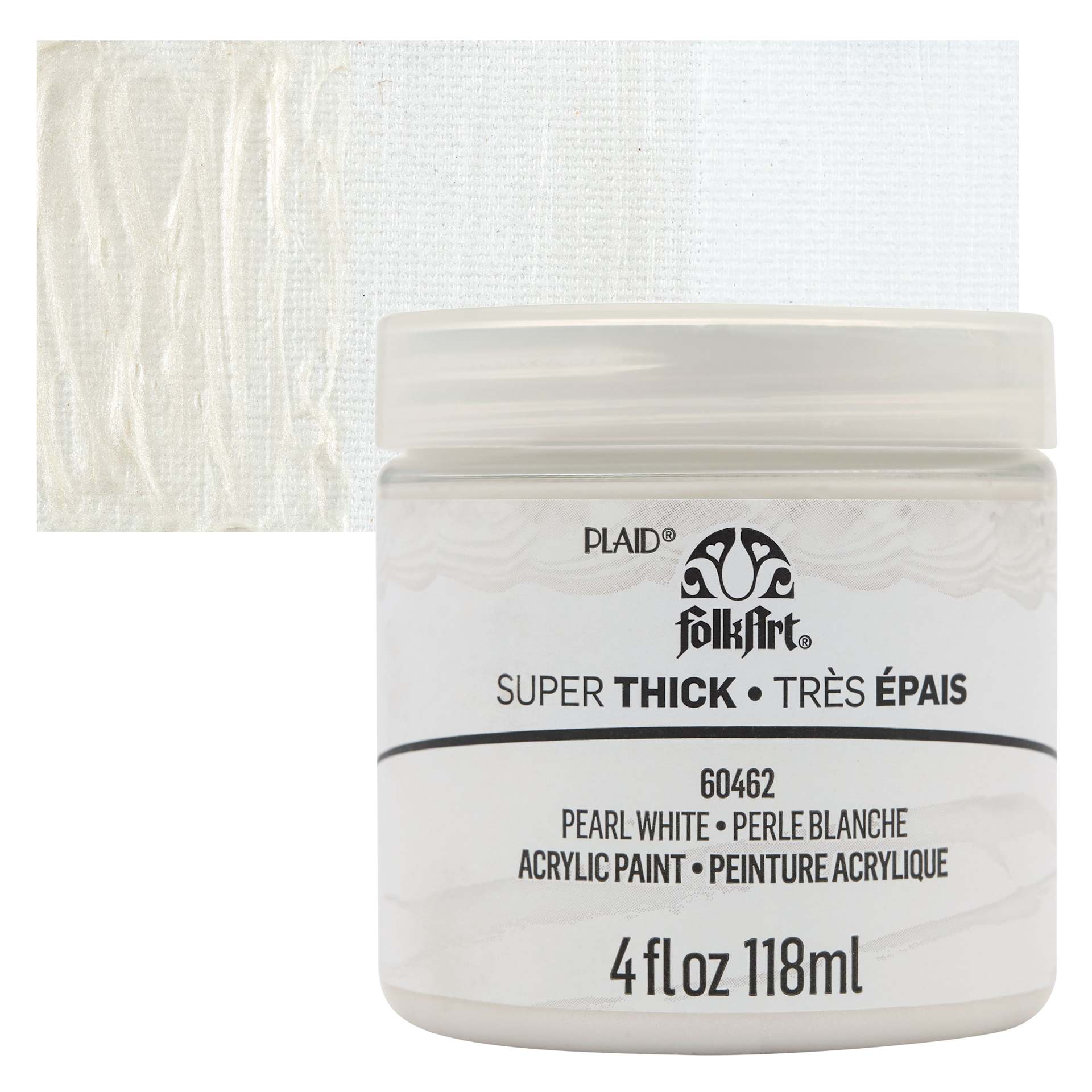 FolkArt Super Thick Acrylic Paint - Pearl White, 4 oz jar and swatch