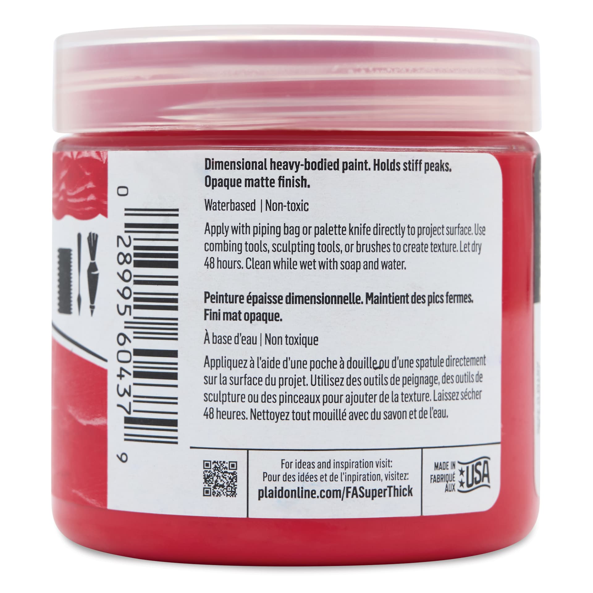 FolkArt Super Thick Acrylic Paint - Red, 4 oz jar, back of jar