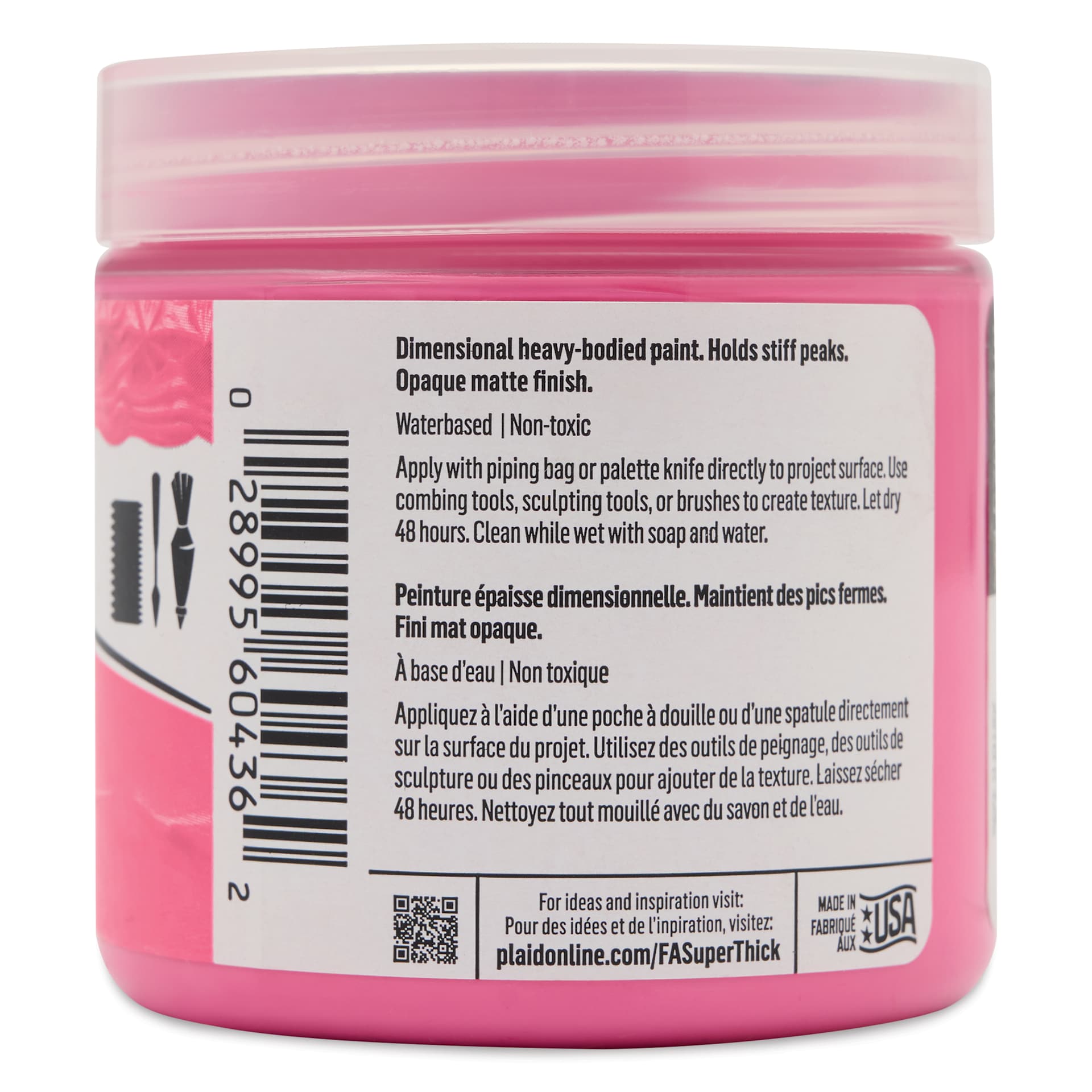 FolkArt Super Thick Acrylic Paint - Medium Pink, 4 oz jar, back of jar