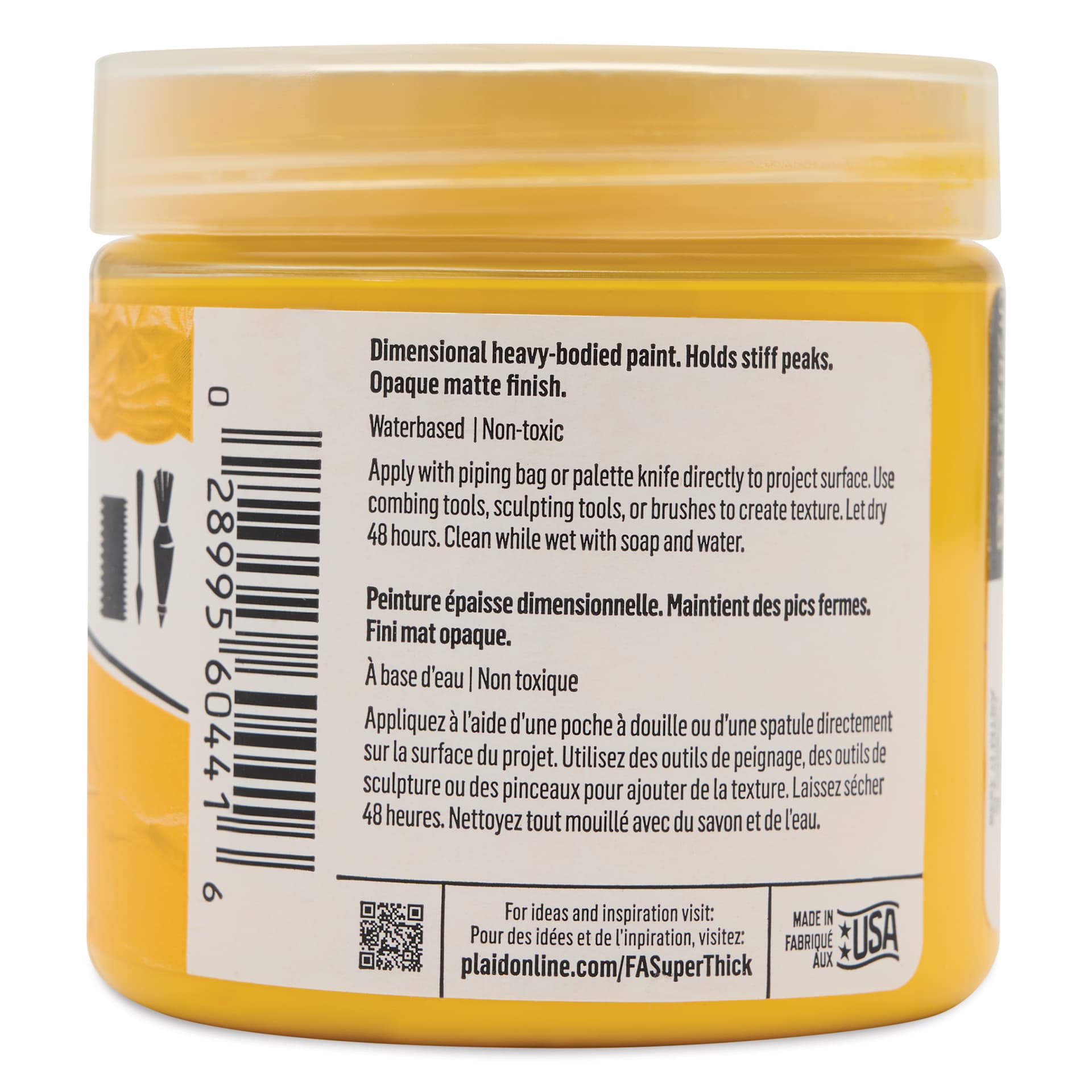 FolkArt Super Thick Acrylic Paint - Medium Yellow, 4 oz jar, back of jar