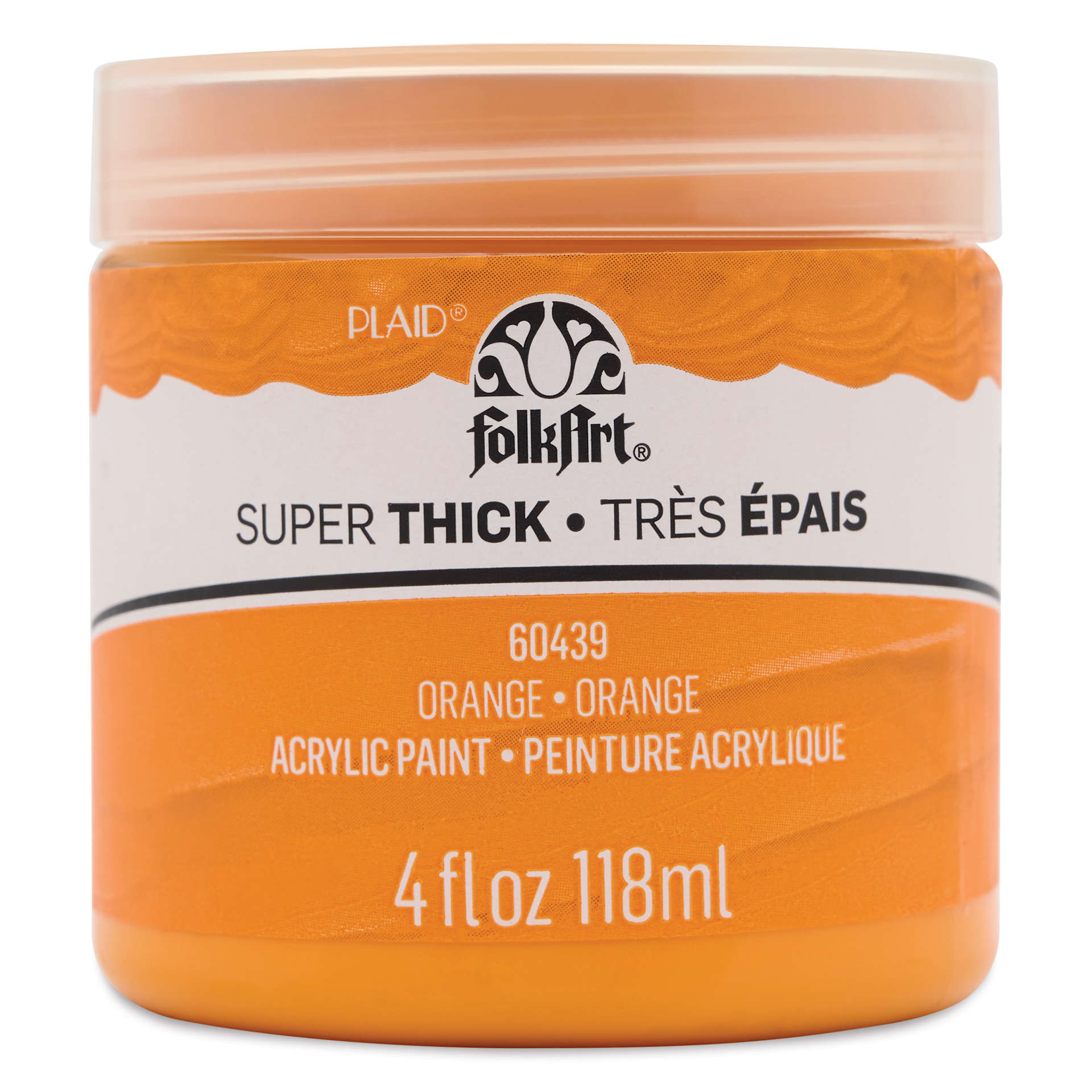 FolkArt Super Thick Acrylic Paint - Orange, 4 oz jar, front of jar