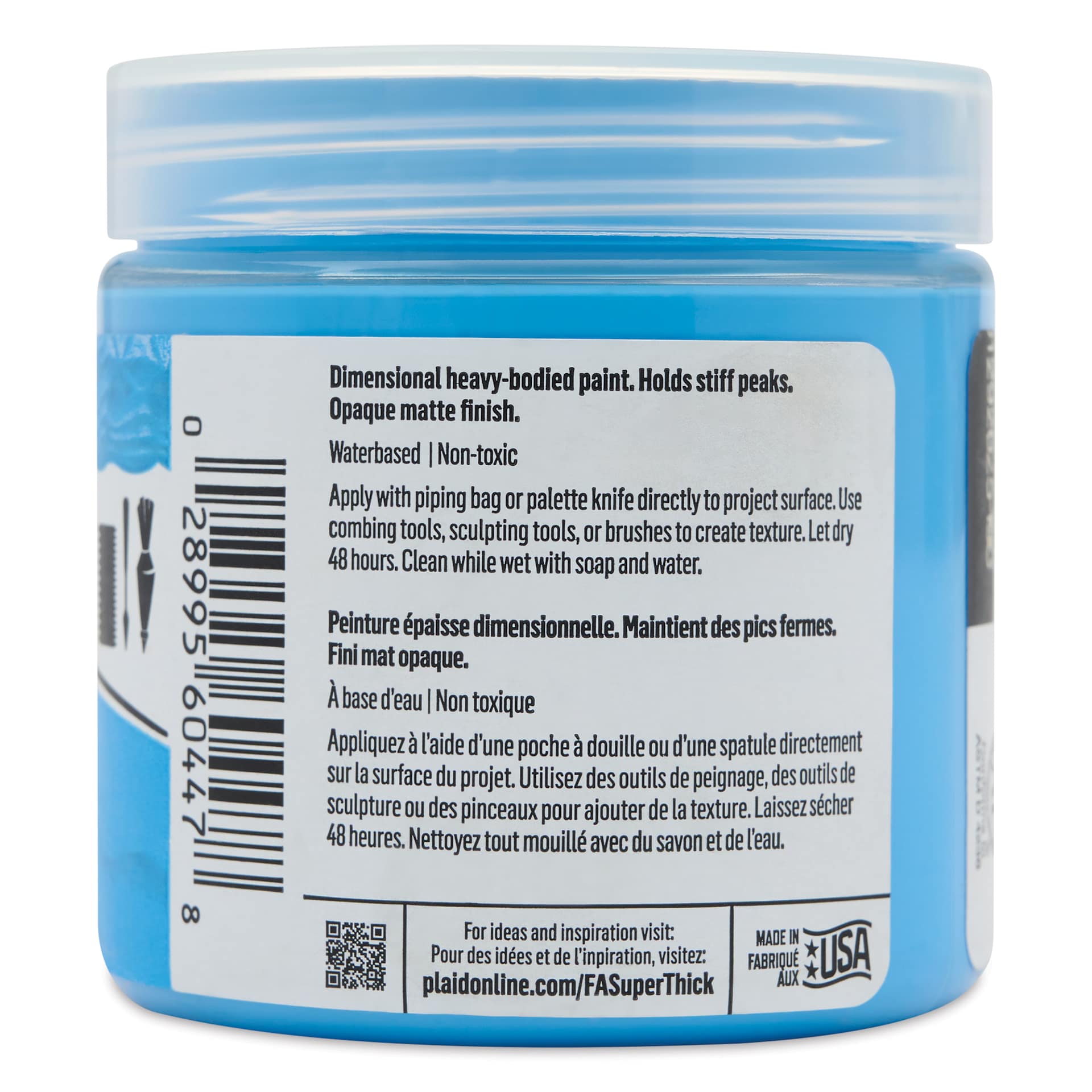 FolkArt Super Thick Acrylic Paint - Medium Blue, 4 oz jar, back of jar