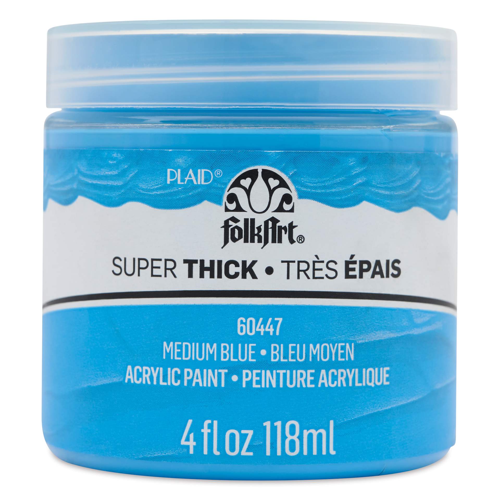 FolkArt Super Thick Acrylic Paint - Medium Blue, 4 oz jar, front of jar