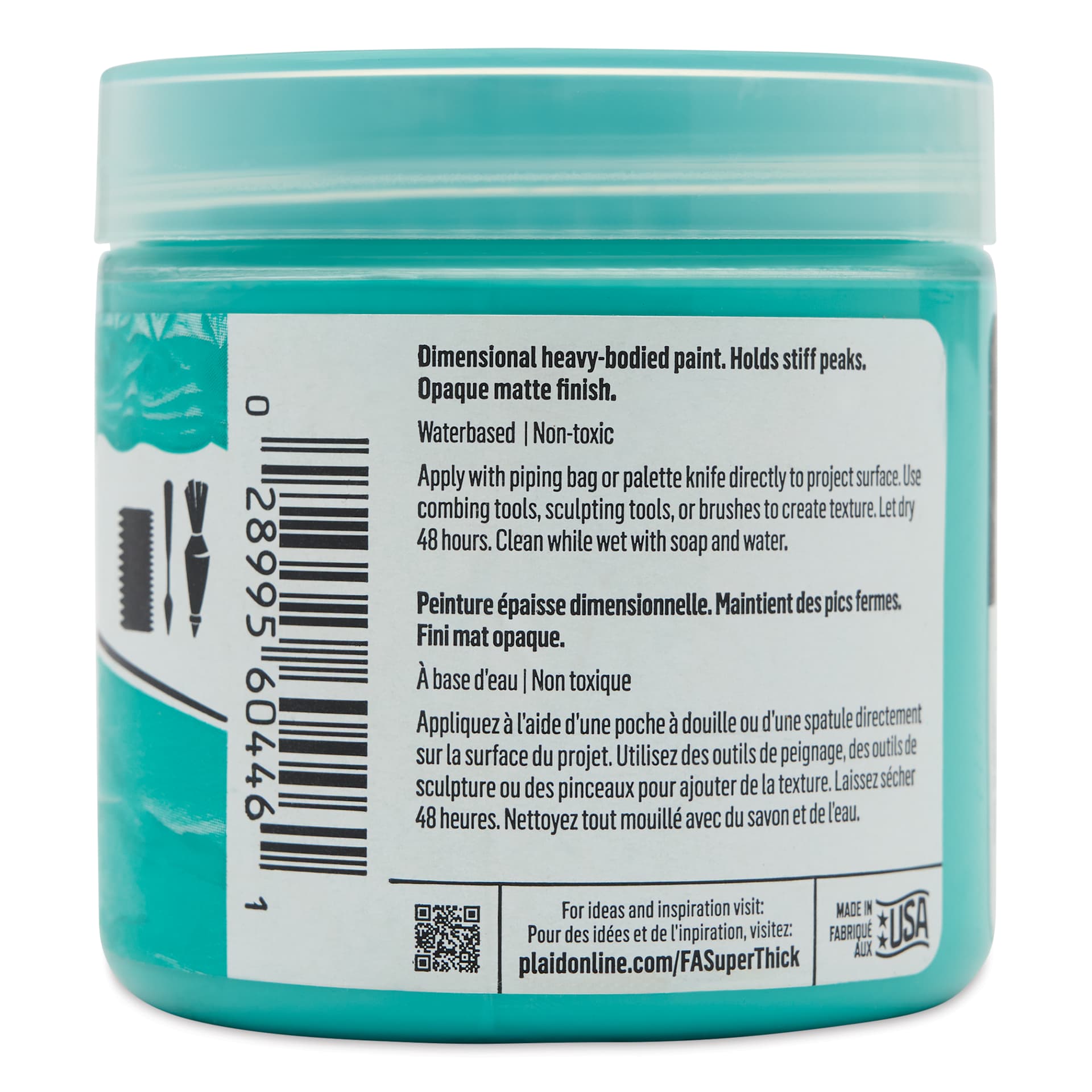 FolkArt Super Thick Acrylic Paint - Turquoise, 4 oz jar, back of jar