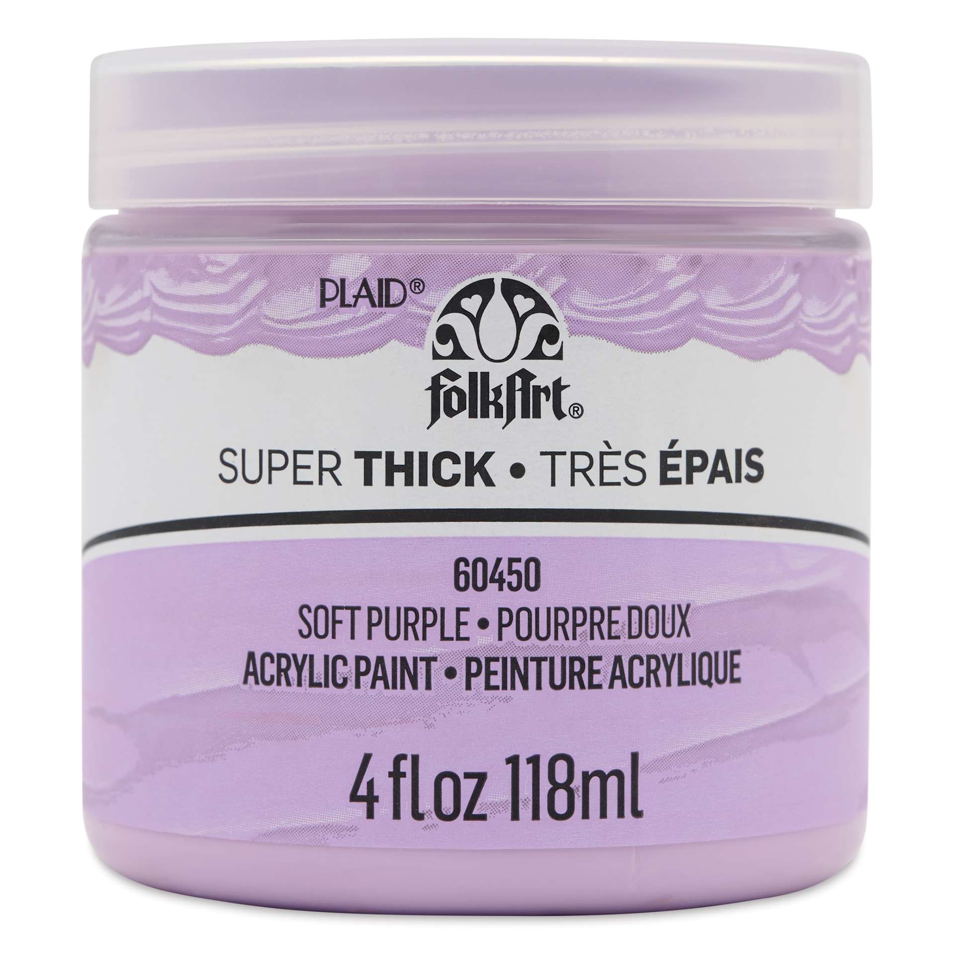 FolkArt Super Thick Acrylic Paint - Soft Purple, 4 oz jar, front of jar