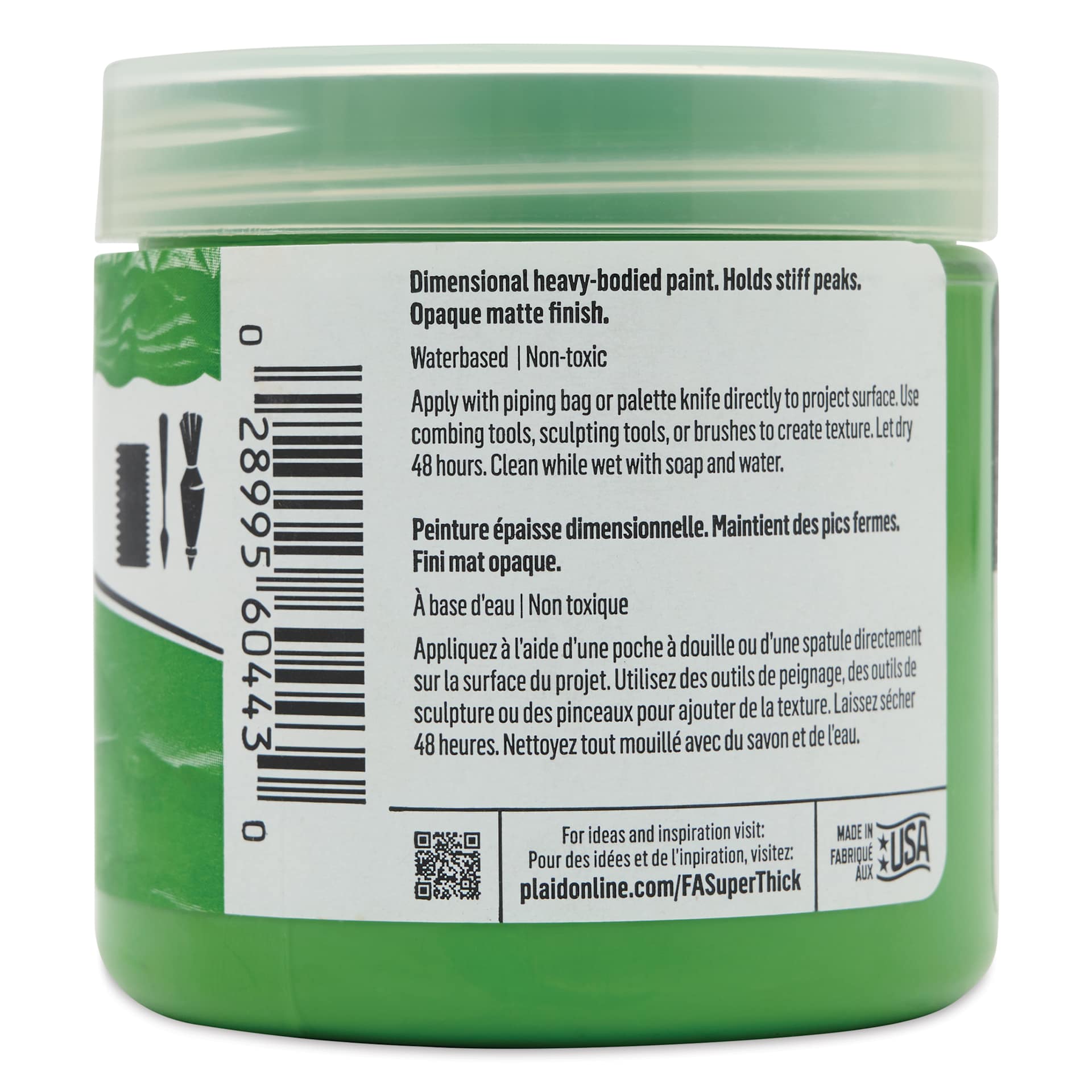 FolkArt Super Thick Acrylic Paint - Leafy Green, 4 oz jar, back of jar
