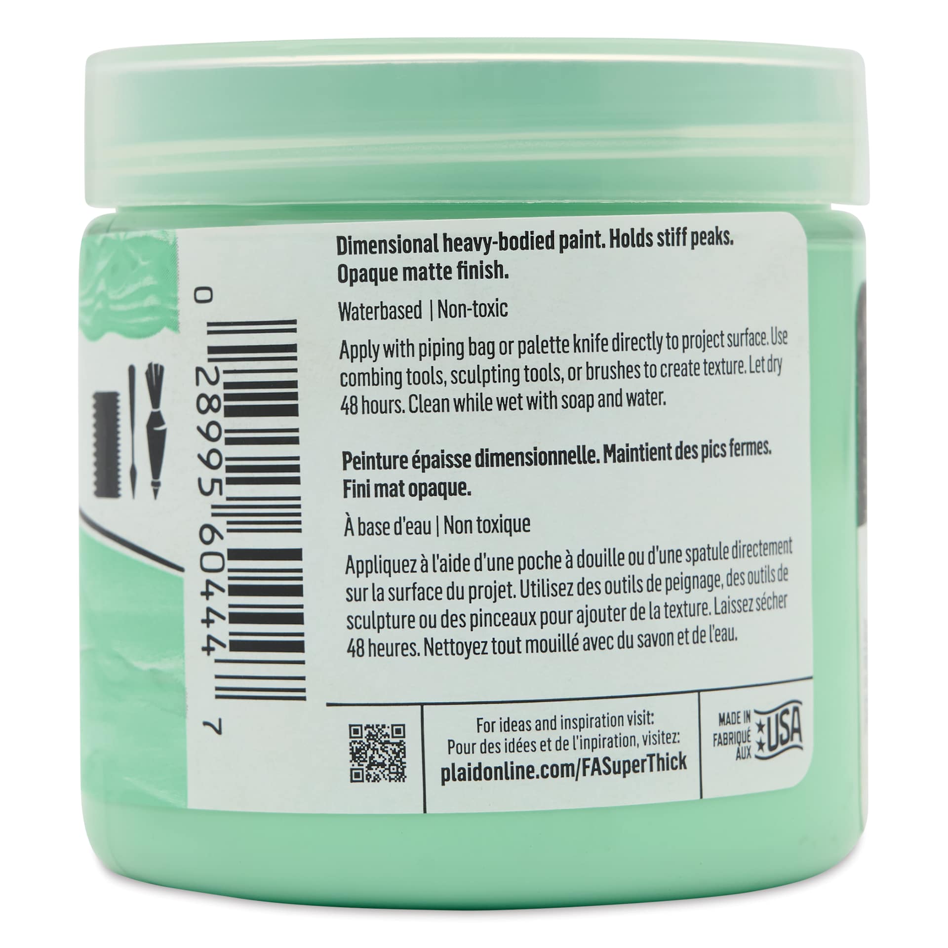 FolkArt Super Thick Acrylic Paint - Soft Mint, 4 oz jar, back of jar