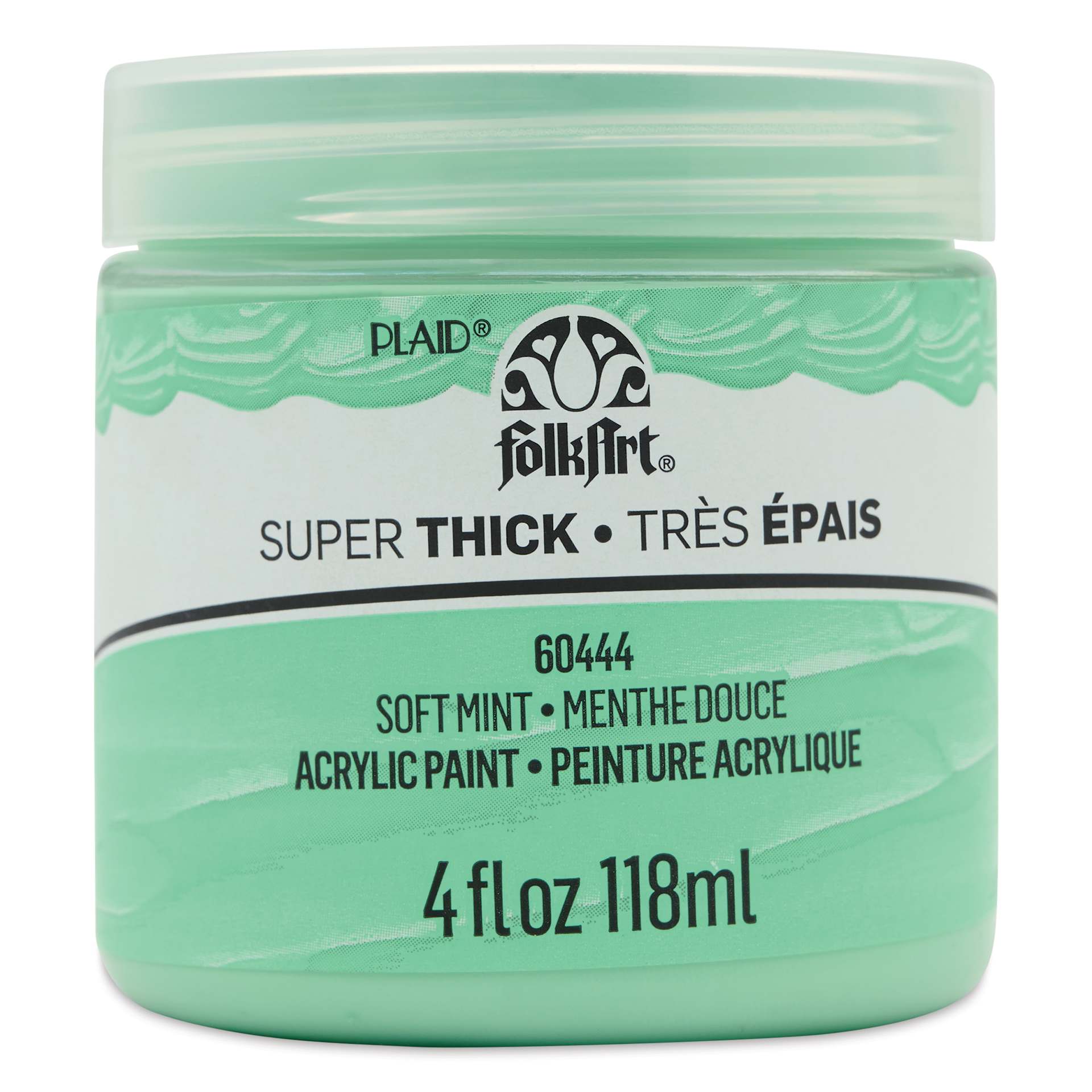 FolkArt Super Thick Acrylic Paint - Soft Mint, 4 oz jar, front of jar