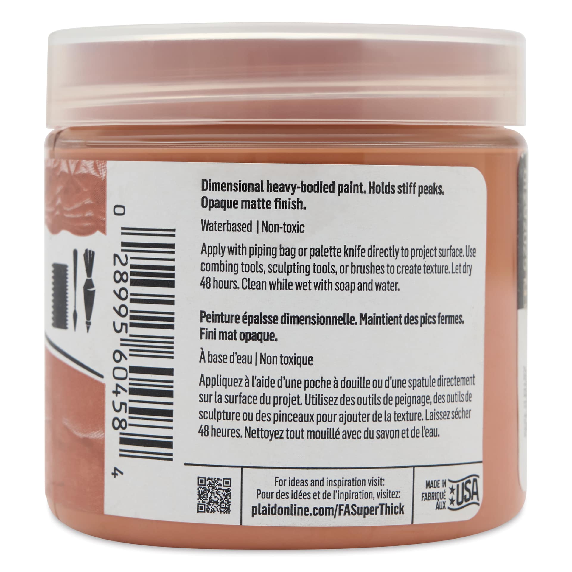 FolkArt Super Thick Acrylic Paint - Terra Cotta, 4 oz jar, back of jar
