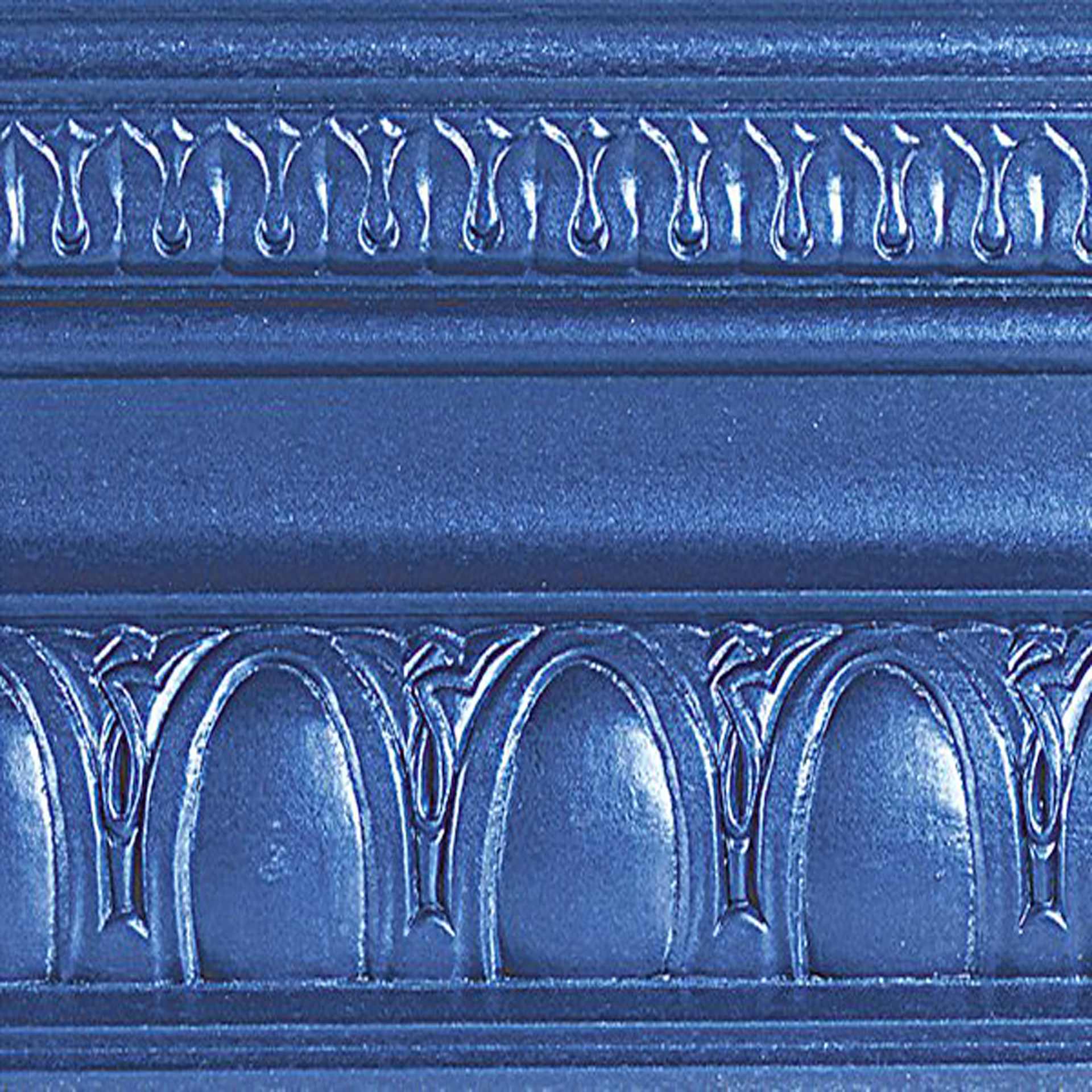 Modern Masters Metallic Paint - Venetian Blue painted on a piece of trim