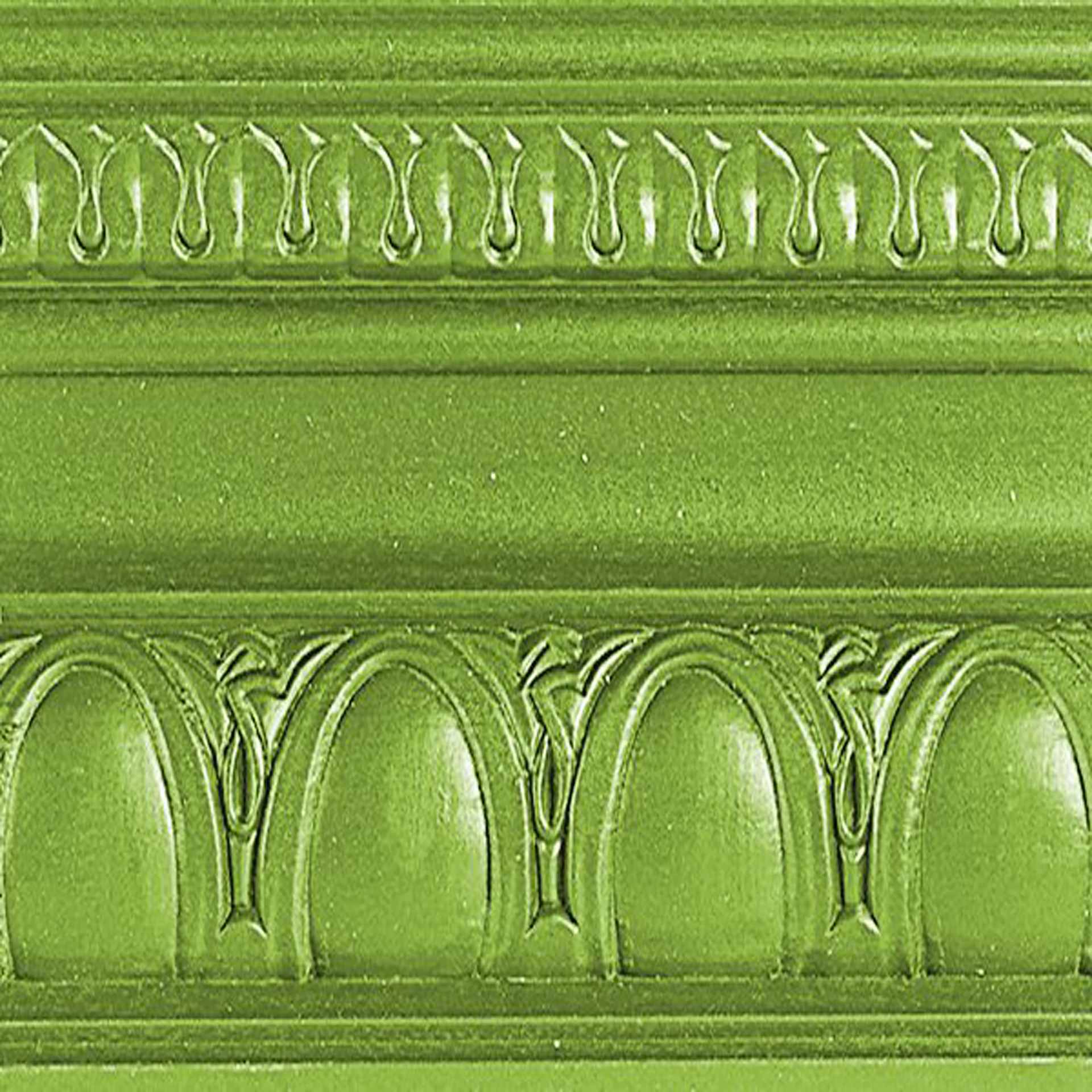 Modern Masters Metallic Paint - Green Apple painted on a piece of trim