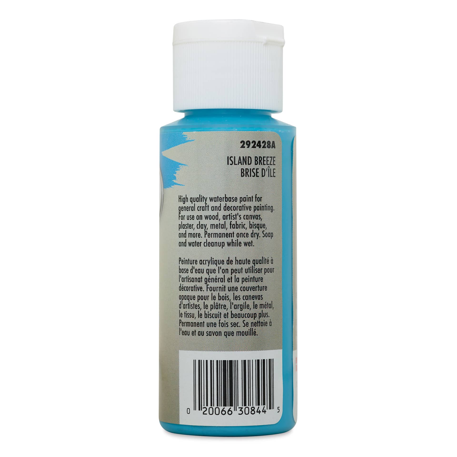 Testors Craft Acrylic Paint - Island Breeze, back of a 2 oz Bottle