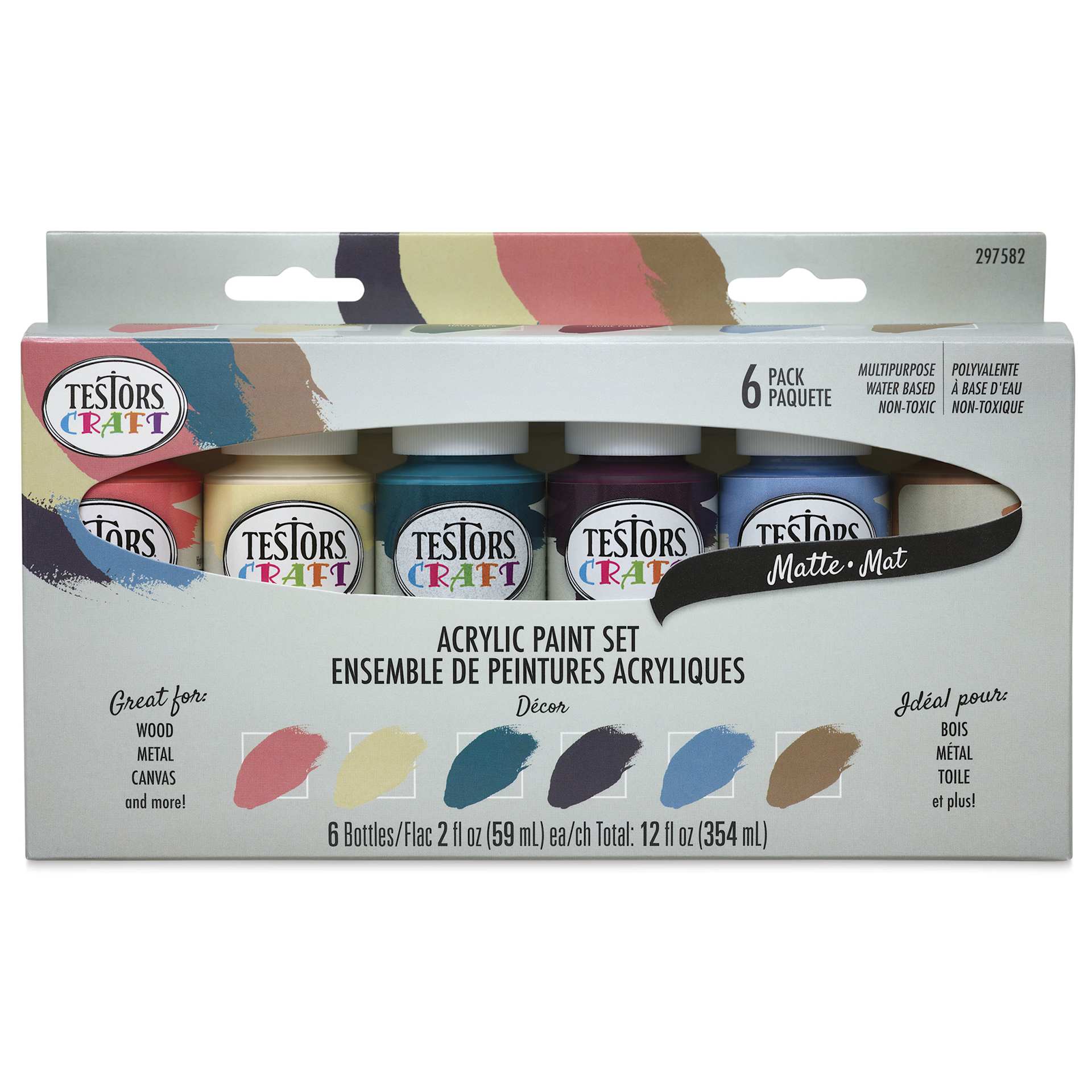 Testors Craft Acrylic Paint - Set of 6, Décor Colors front of package