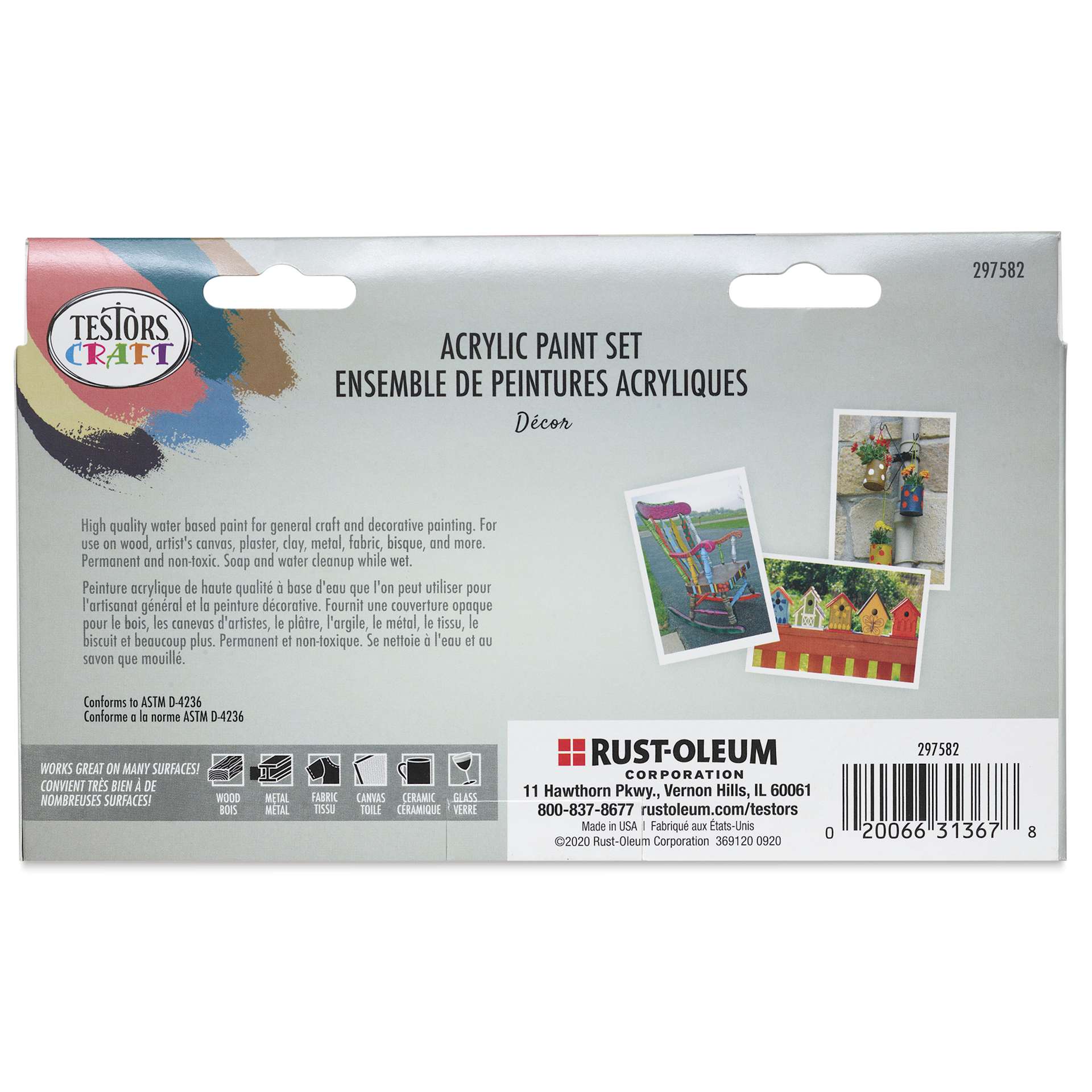 Testors Craft Acrylic Paint - Set of 6, Décor Colors back of package