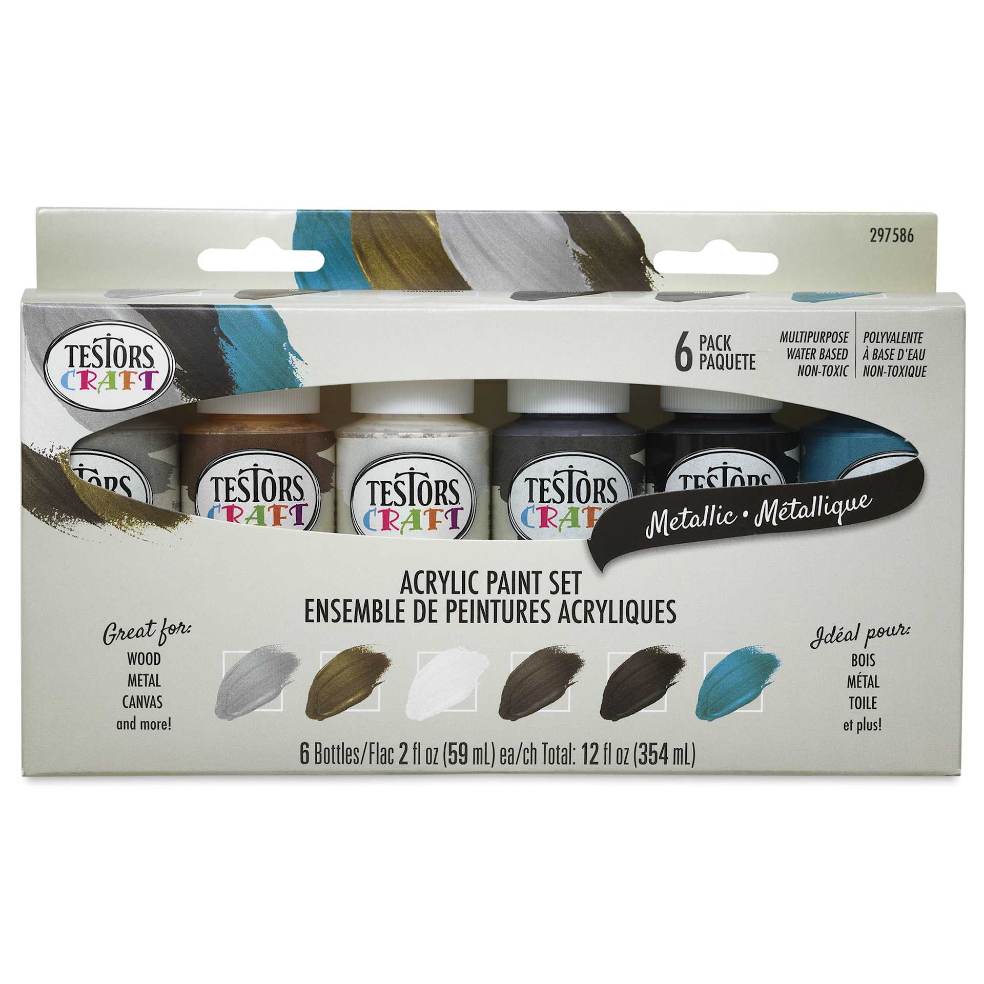 Testors Craft Acrylic Paint - Set of 6, Metallic Colors front of package