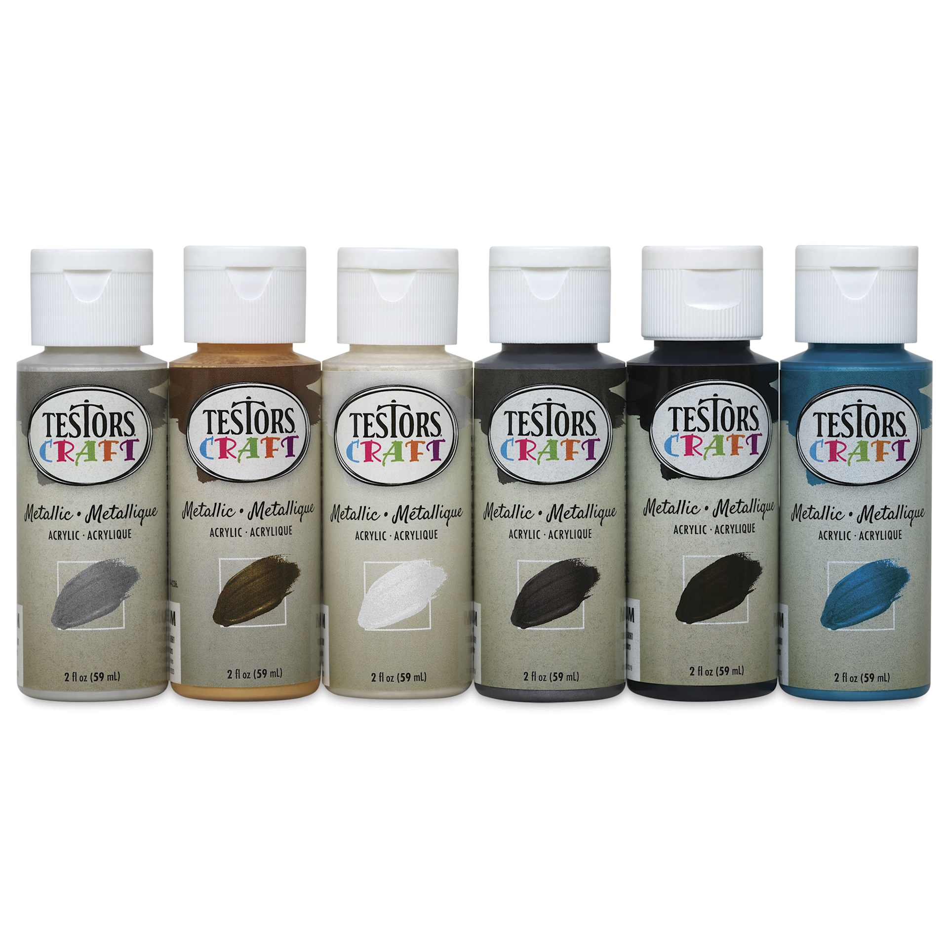 Testors Craft Acrylic Paint - Set of 6, Metallic Colors, 2 oz Bottle