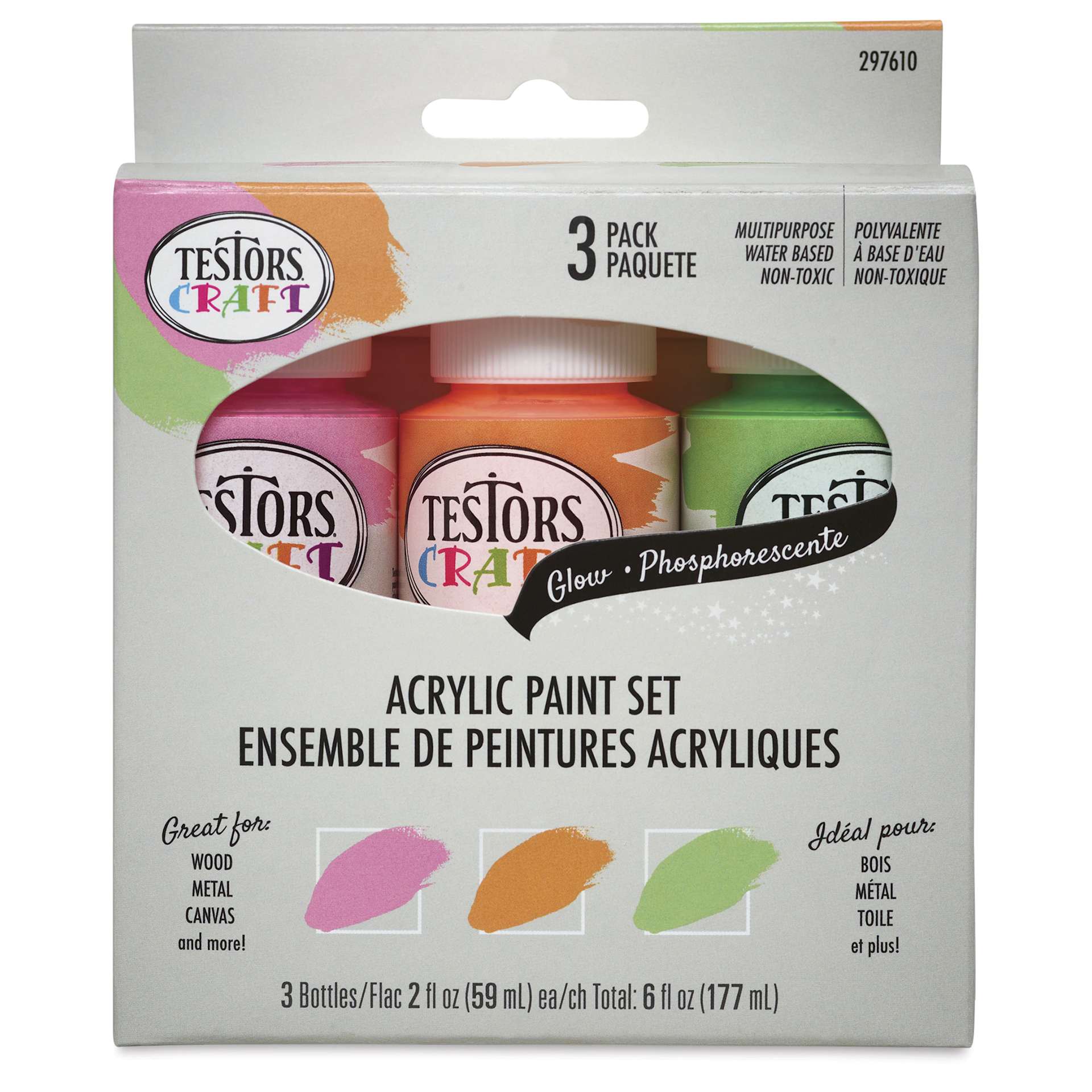 Testors Craft Acrylic Paint - Set of 3, Glow Colors front of package