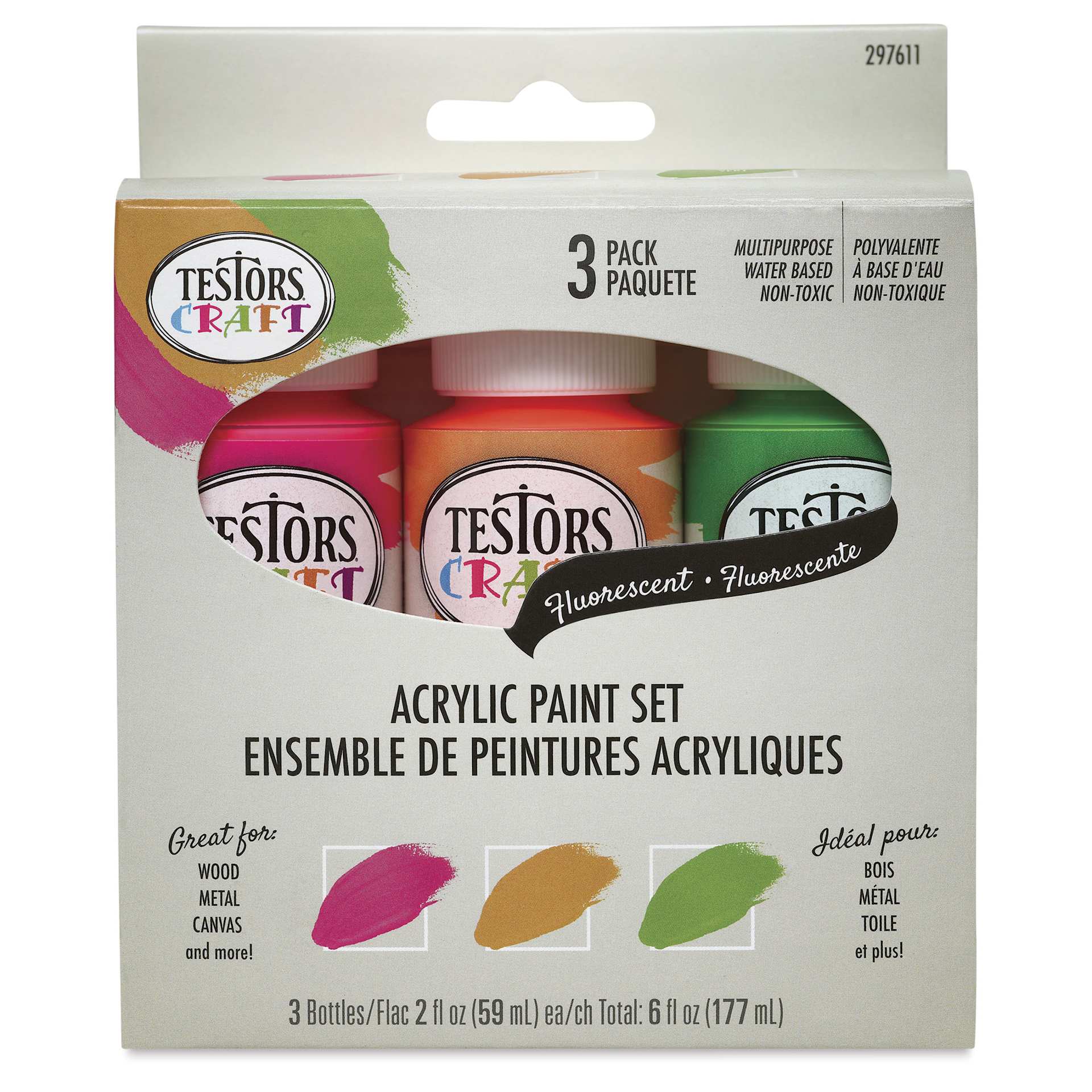 Testors Craft Acrylic Paint - Set of 3, Fluorescent Colors front of package
