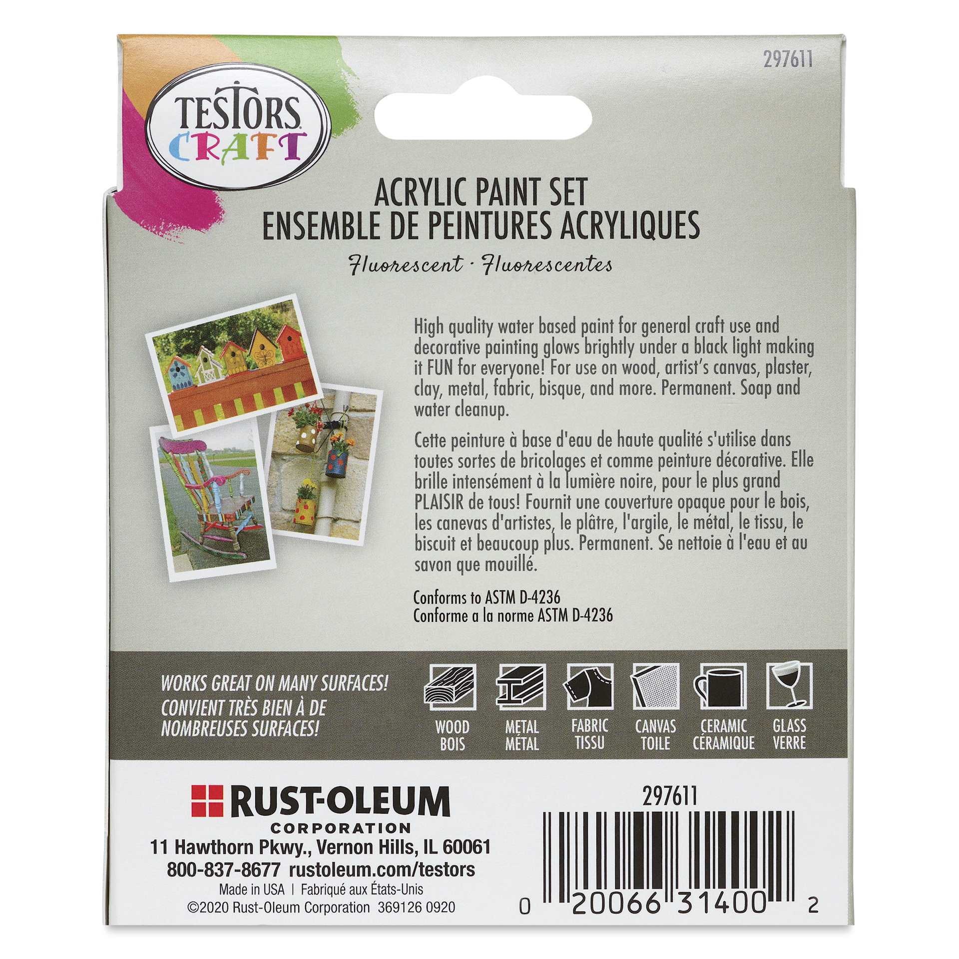 Testors Craft Acrylic Paint - Set of 3, Fluorescent Colors back of package