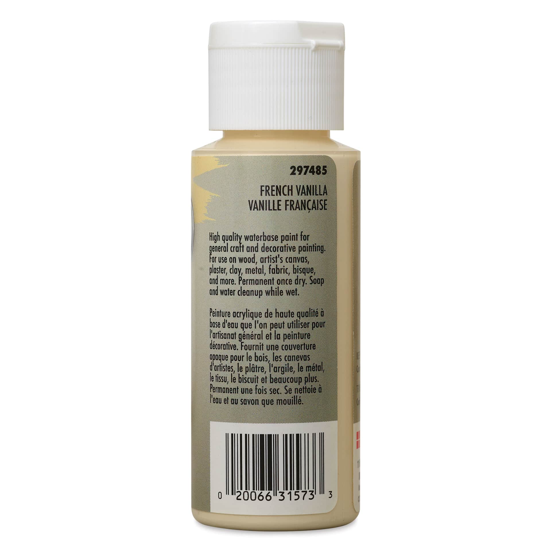 Testors Craft Acrylic Paint - French Vanilla, back of a 2 oz Bottle