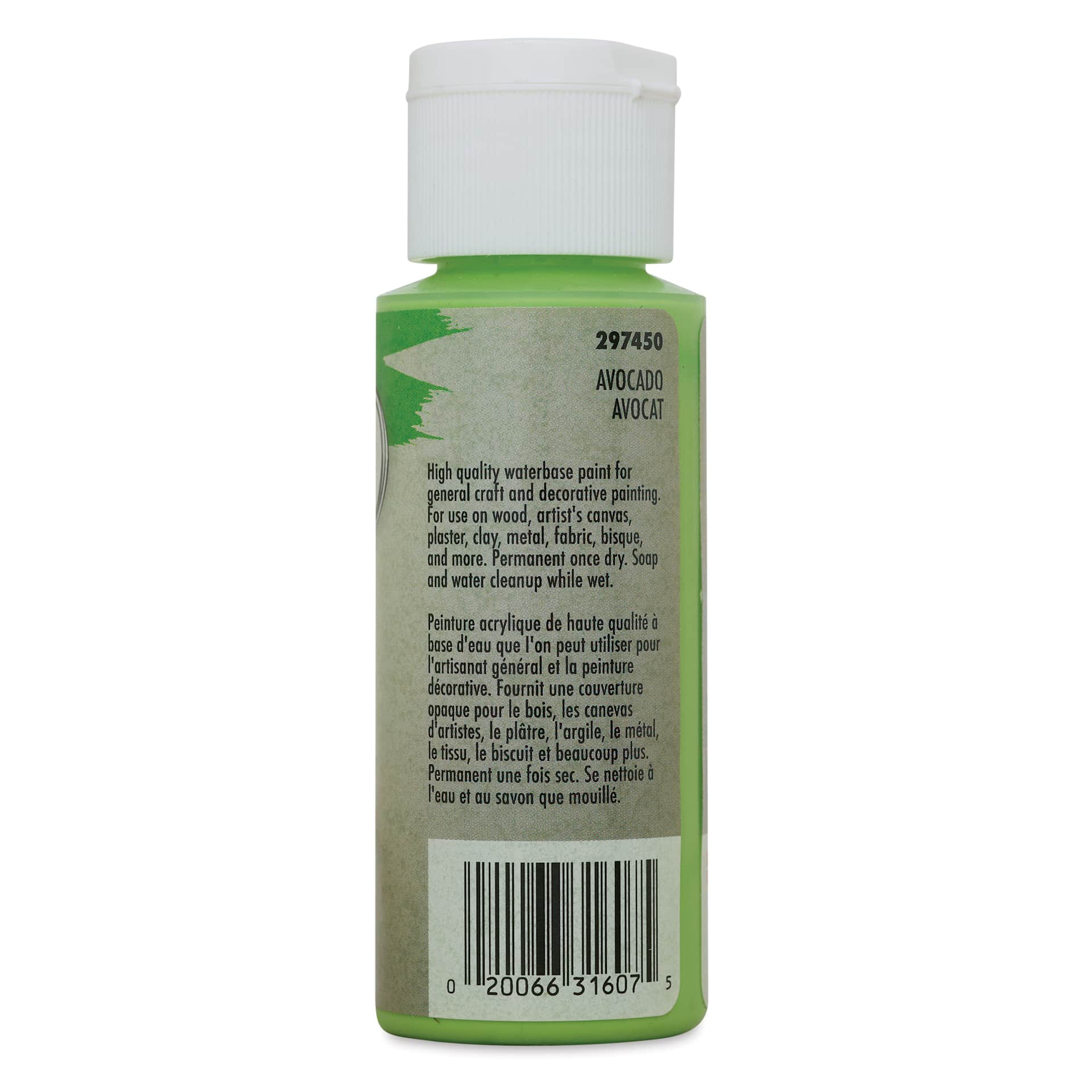 Testors Craft Acrylic Paint - Avocado, 2 oz back of bottle