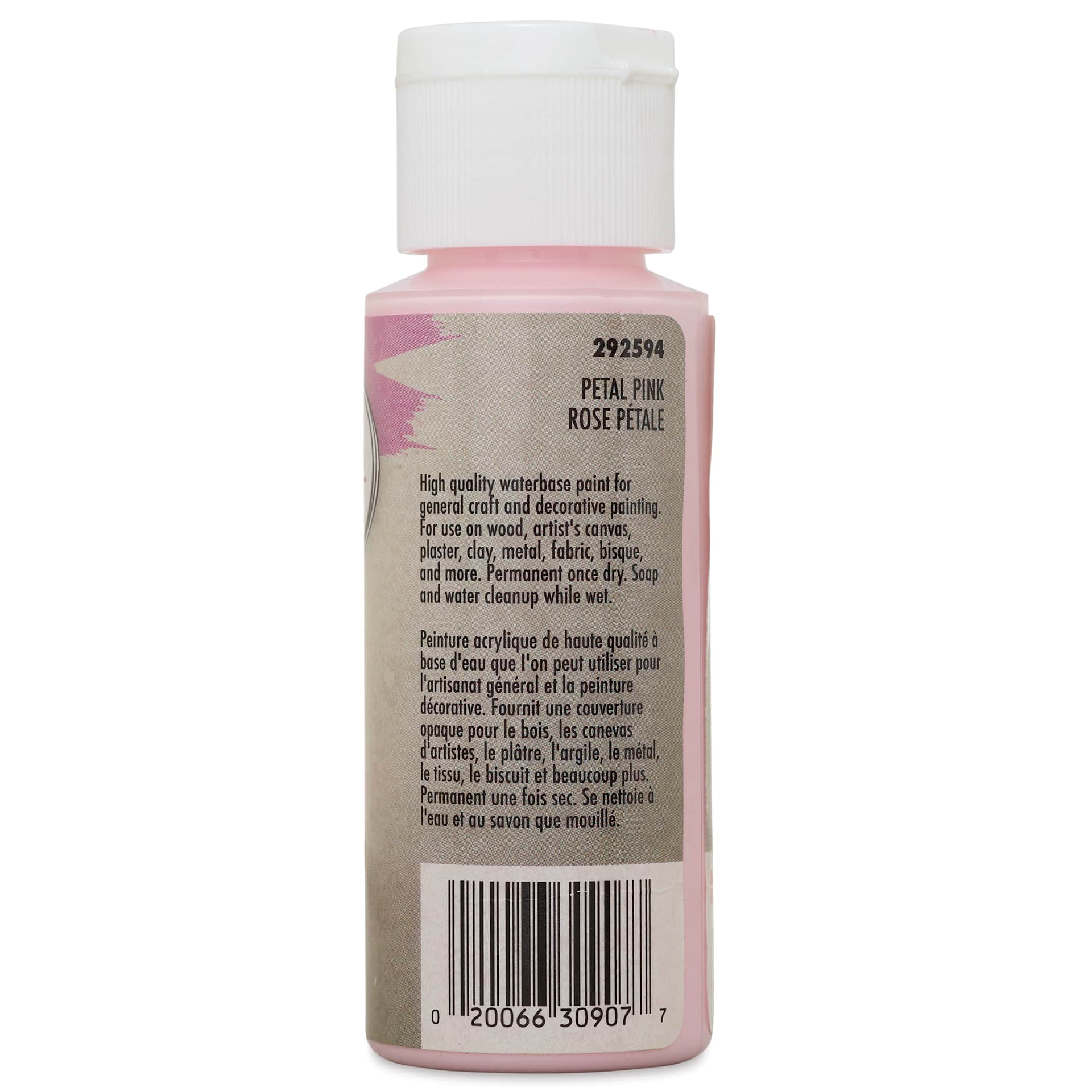 Testors Craft Acrylic Paint - Petal Pink, back of a 2 oz Bottle