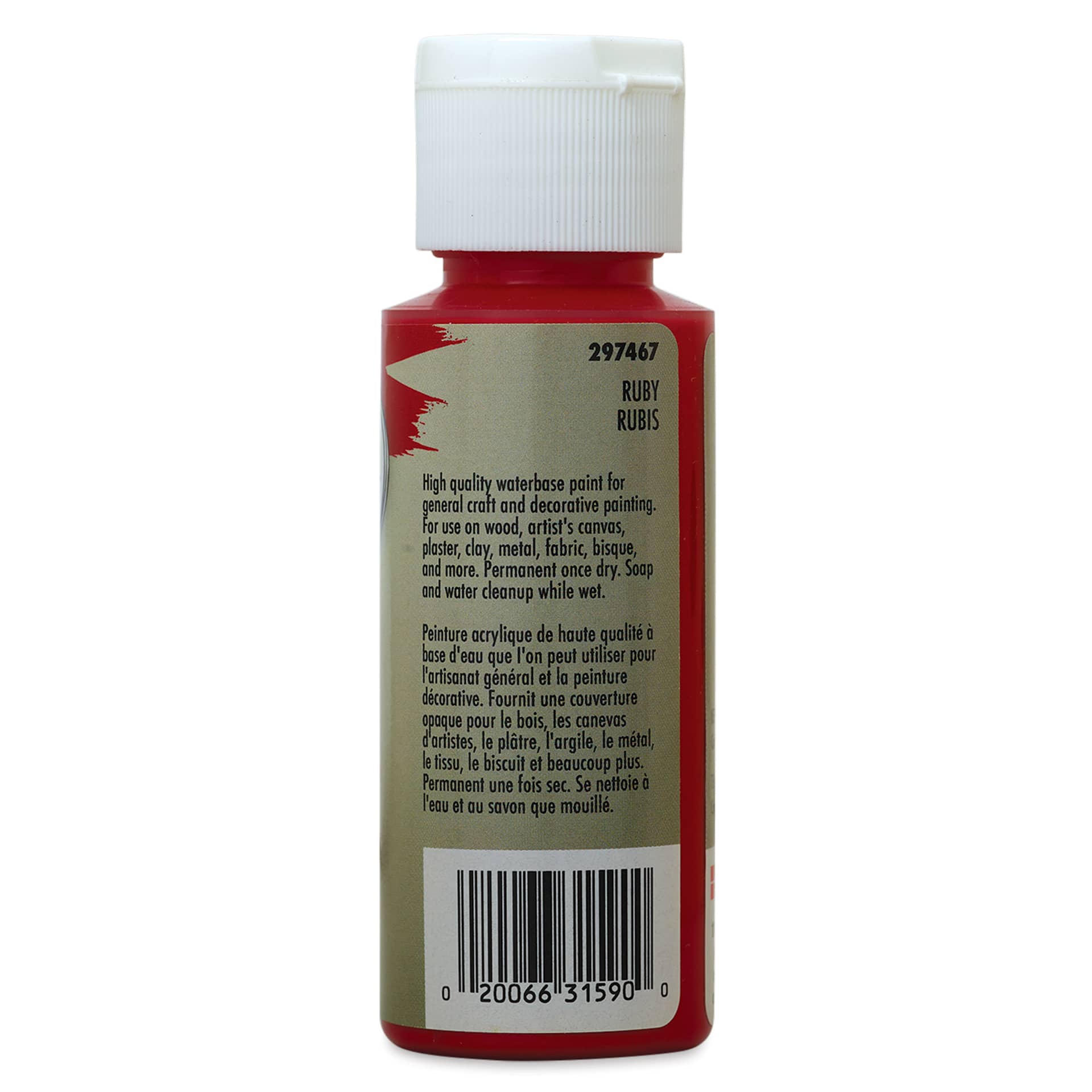 Testors Craft Acrylic Paint - Ruby, back of a 2 oz Bottle