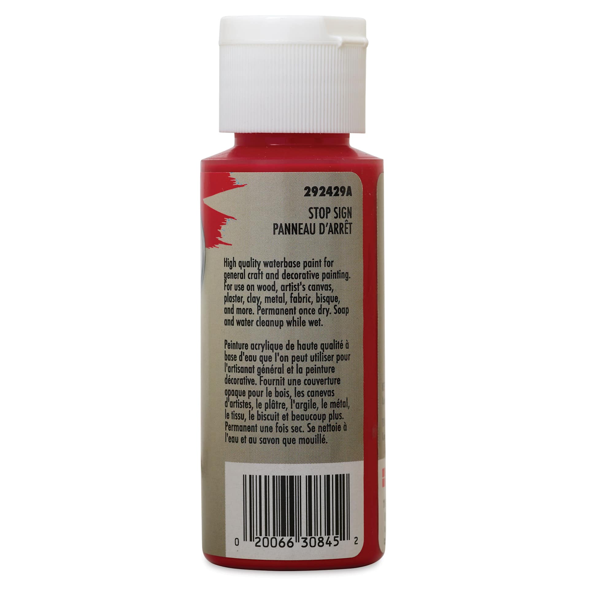 Testors Craft Acrylic Paint - Stop Sign, back of a 2 oz Bottle