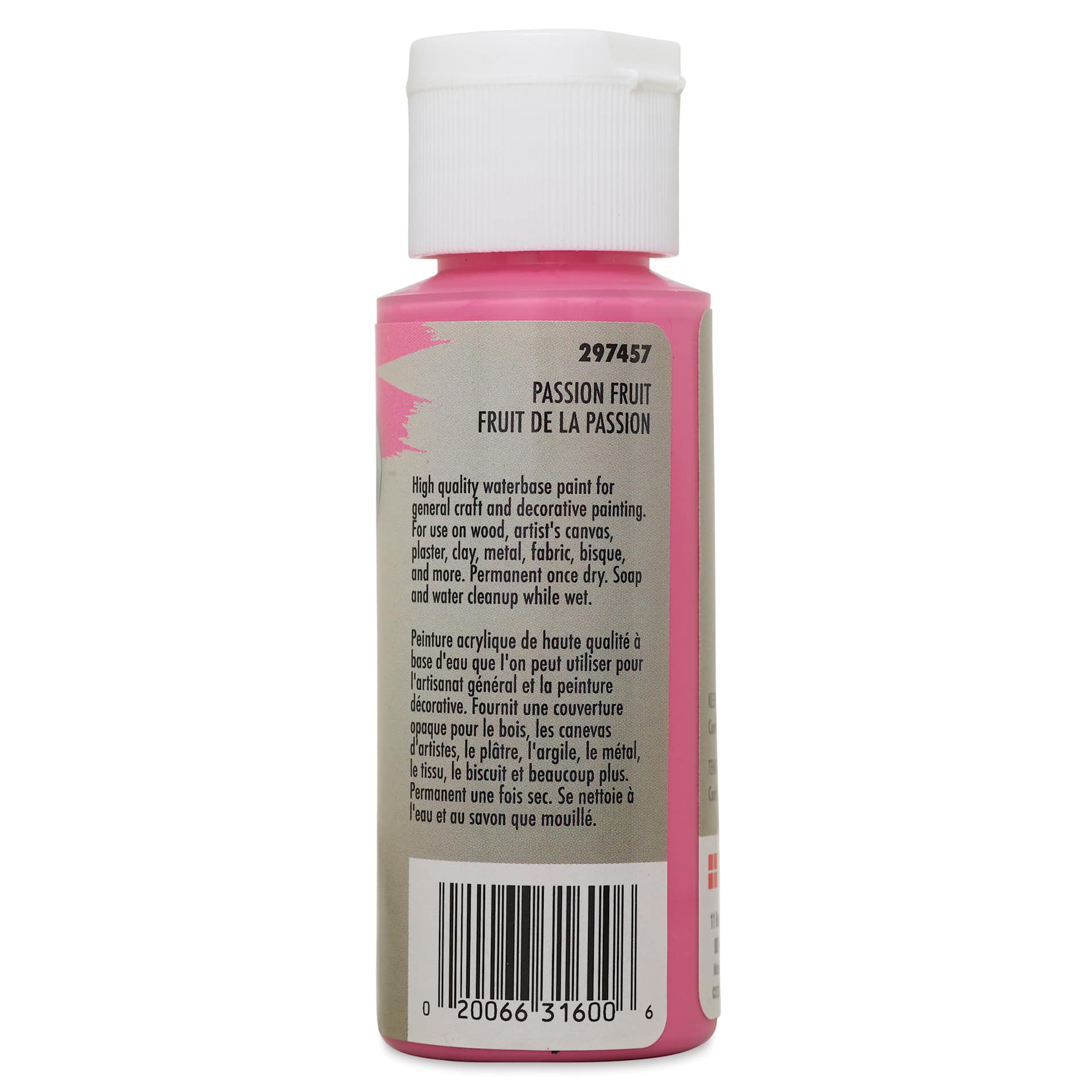 Testors Craft Acrylic Paint - Passion Fruit, back of a 2 oz Bottle