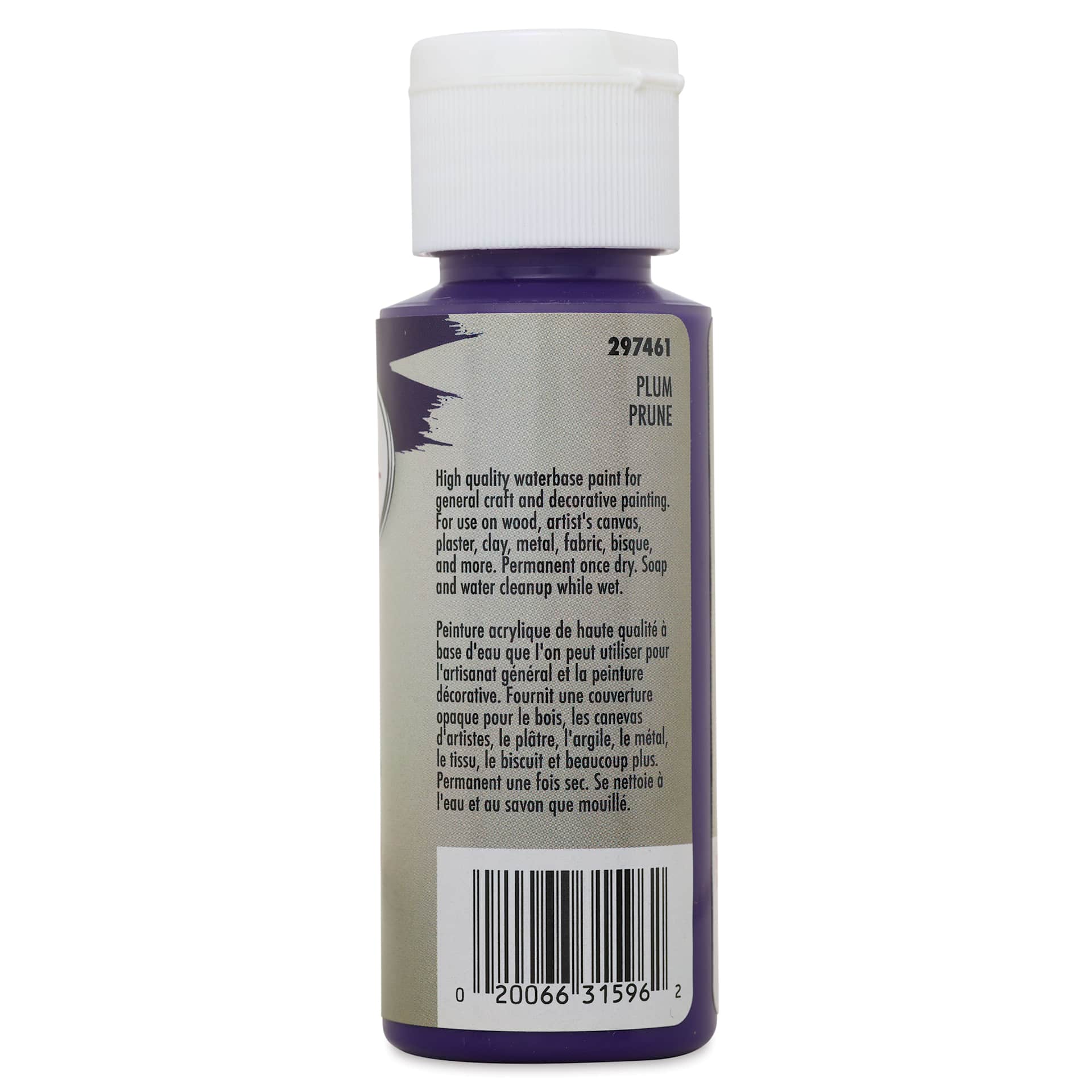 Testors Craft Acrylic Paint - Plum, back of a 2 oz Bottle