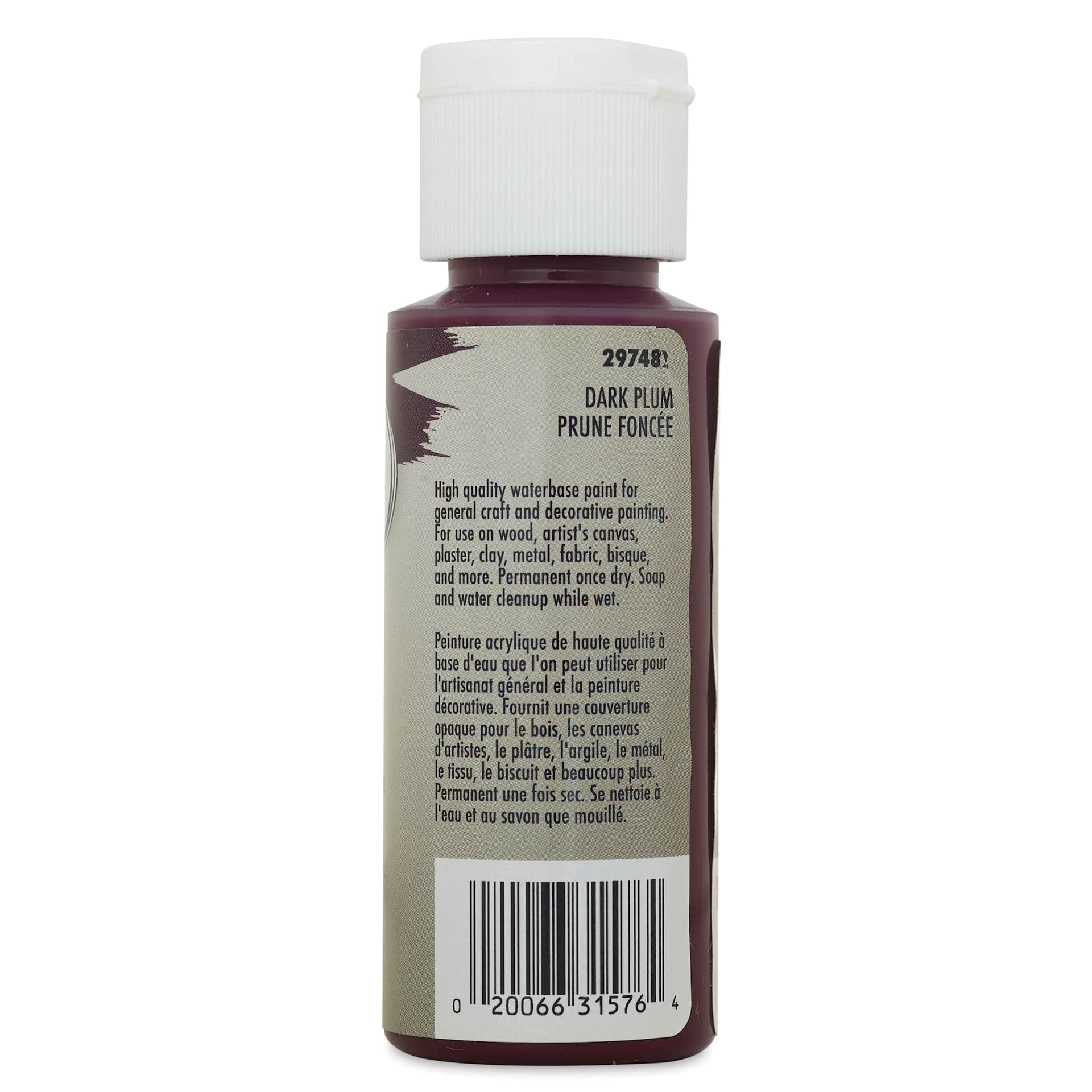 Testors Craft Acrylic Paint - Dark Plum, back of a 2 oz Bottle