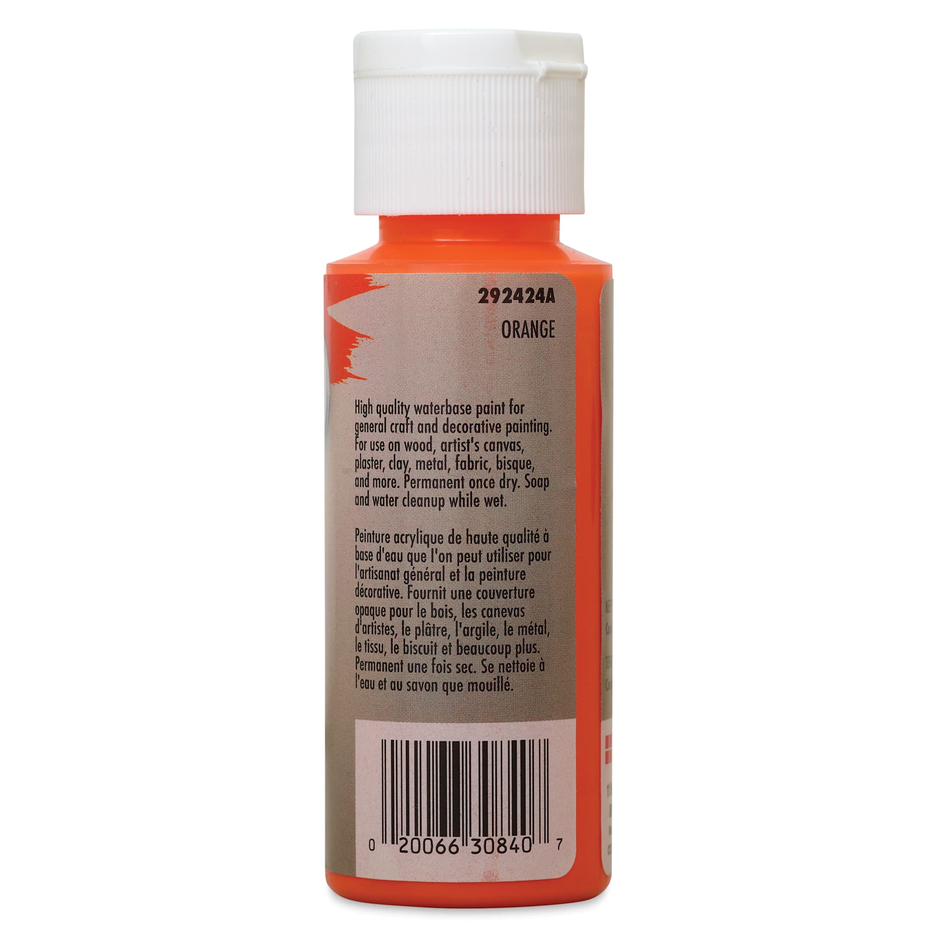 Testors Craft Acrylic Paint - Orange, back of a 2 oz Bottle