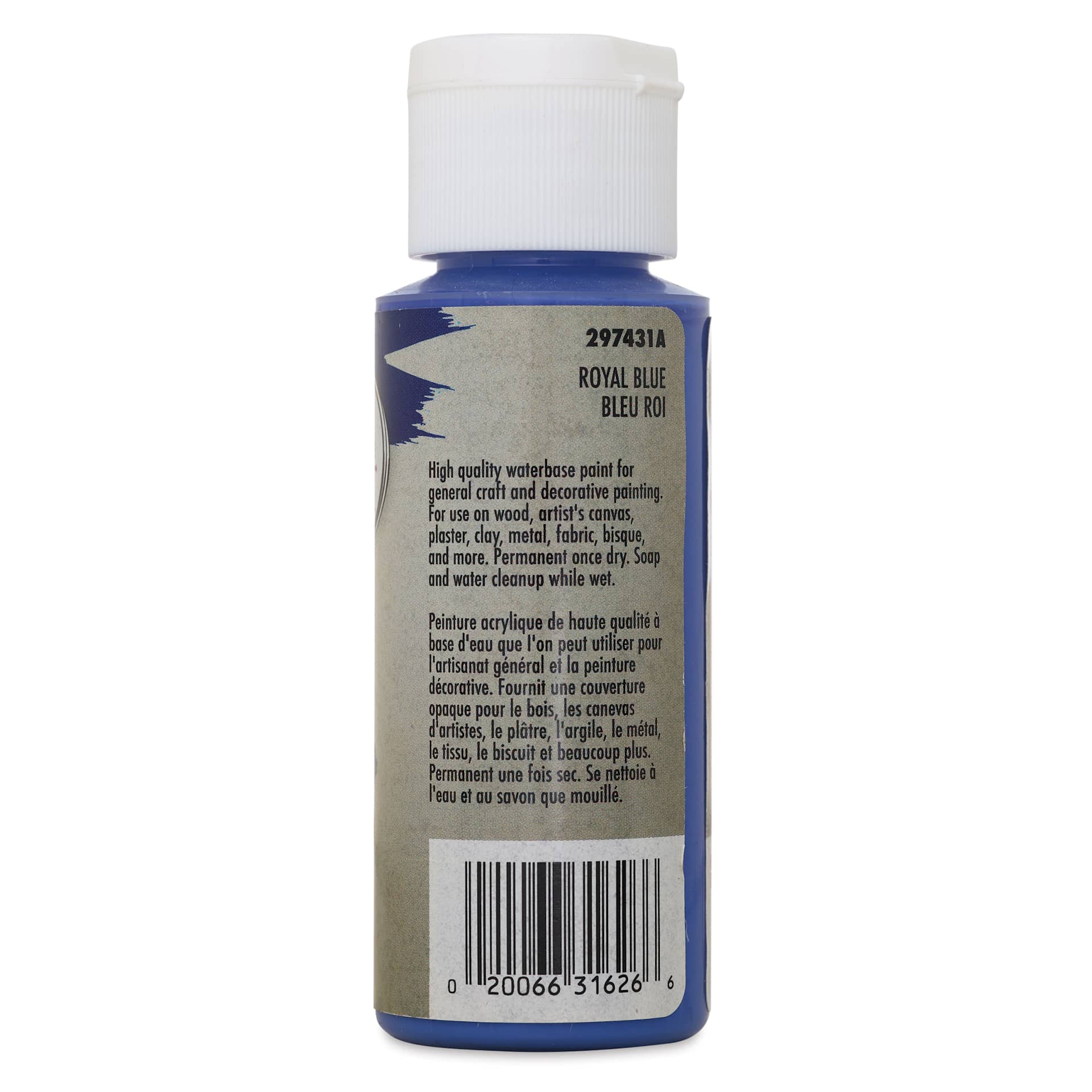 Testors Craft Acrylic Paint - Royal Blue, back of a 2 oz Bottle
