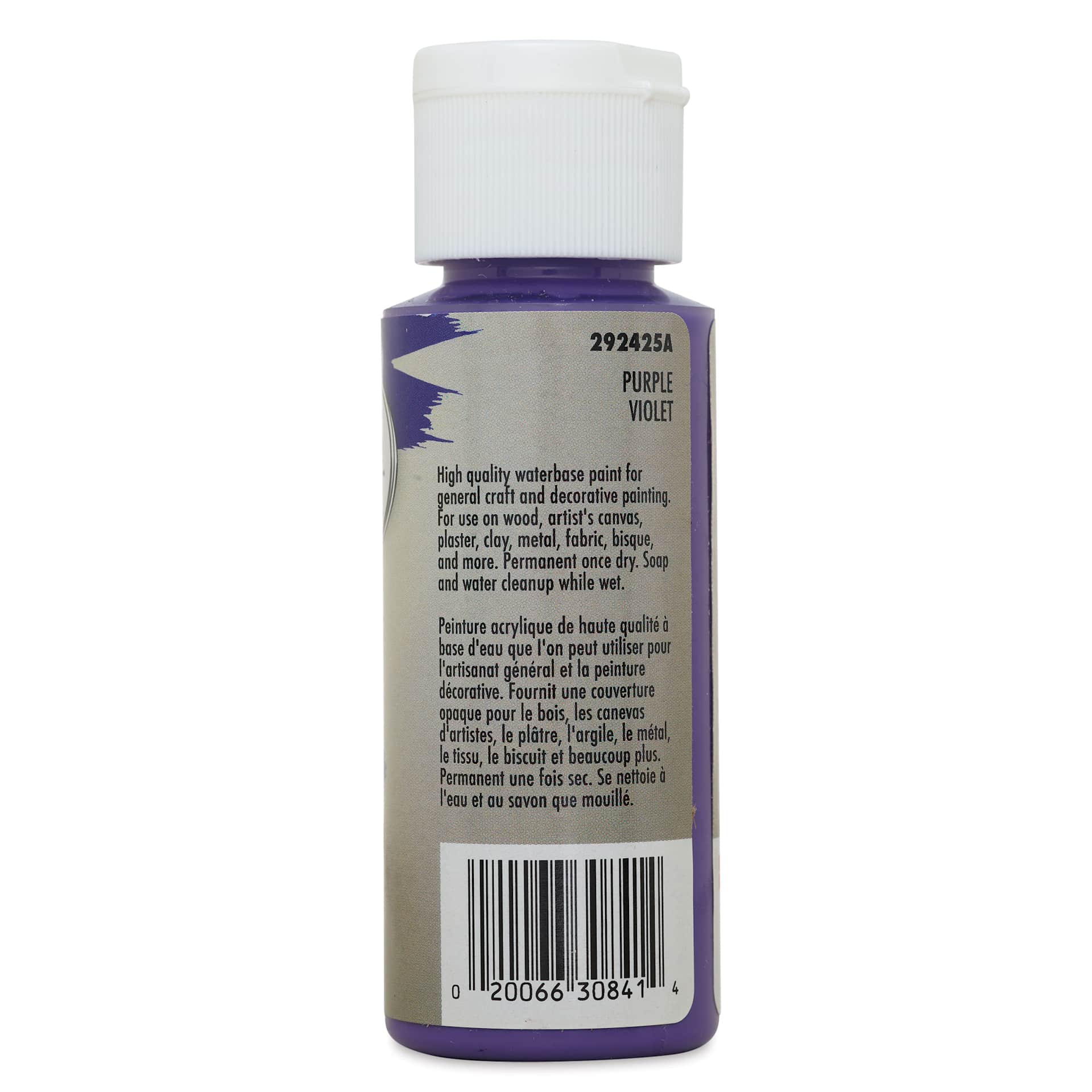 Testors Craft Acrylic Paint - Purple, back of a 2 oz Bottle