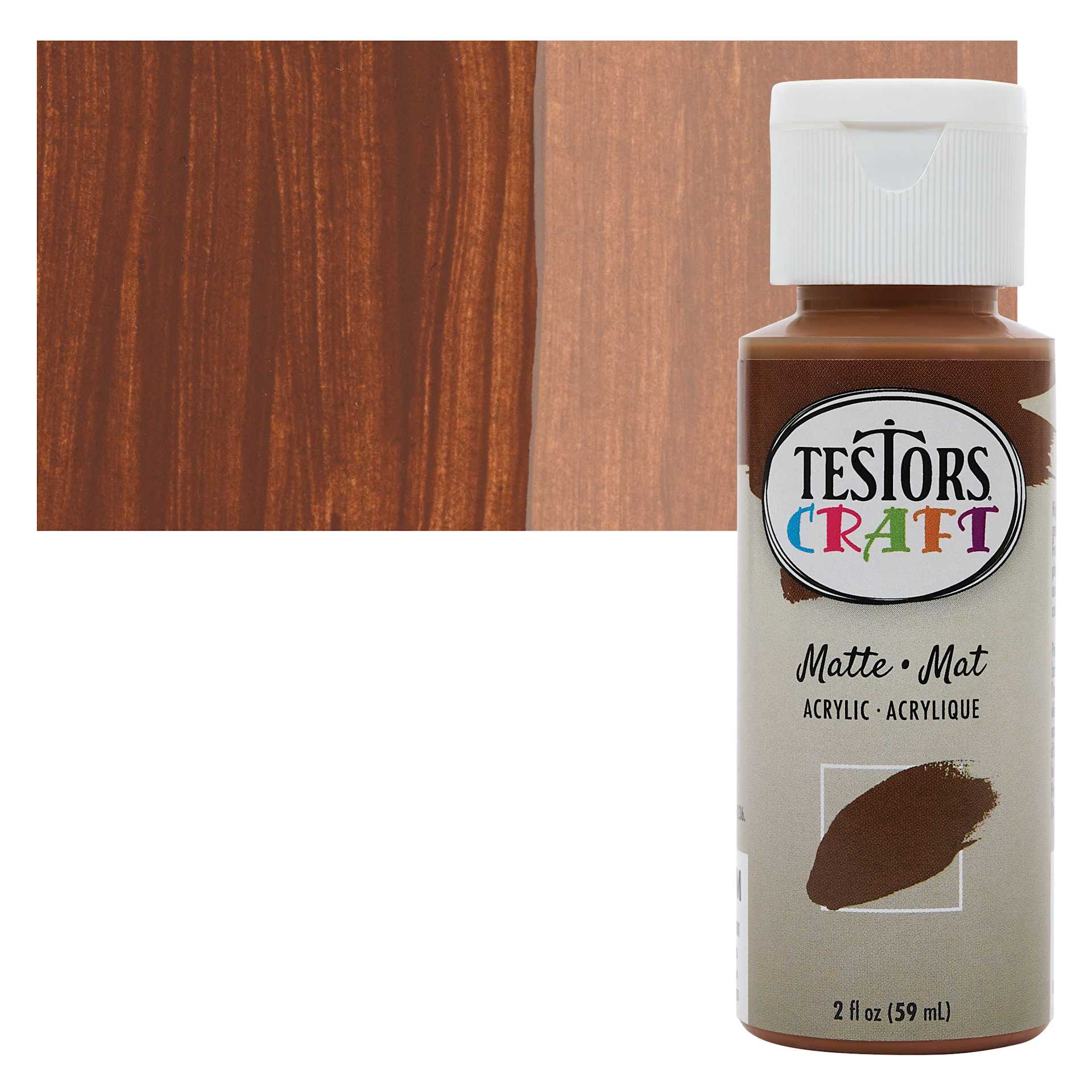 Testors Craft Acrylic Paint - Brownie, 2 oz Bottle and swatch