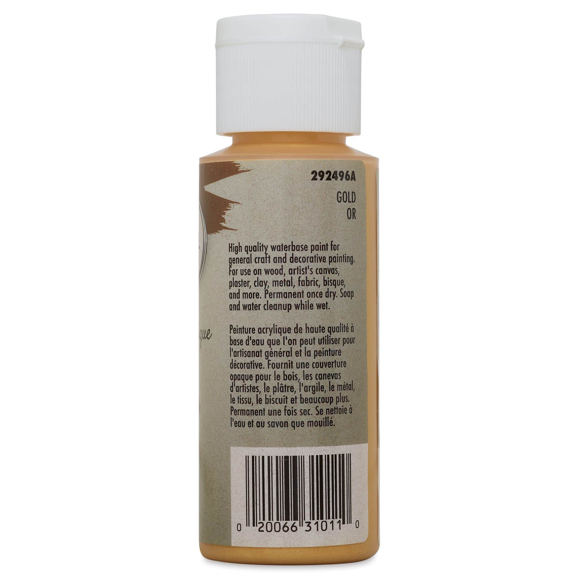 Testors Craft Acrylic Paint - Gold, back of a 2 oz Bottle