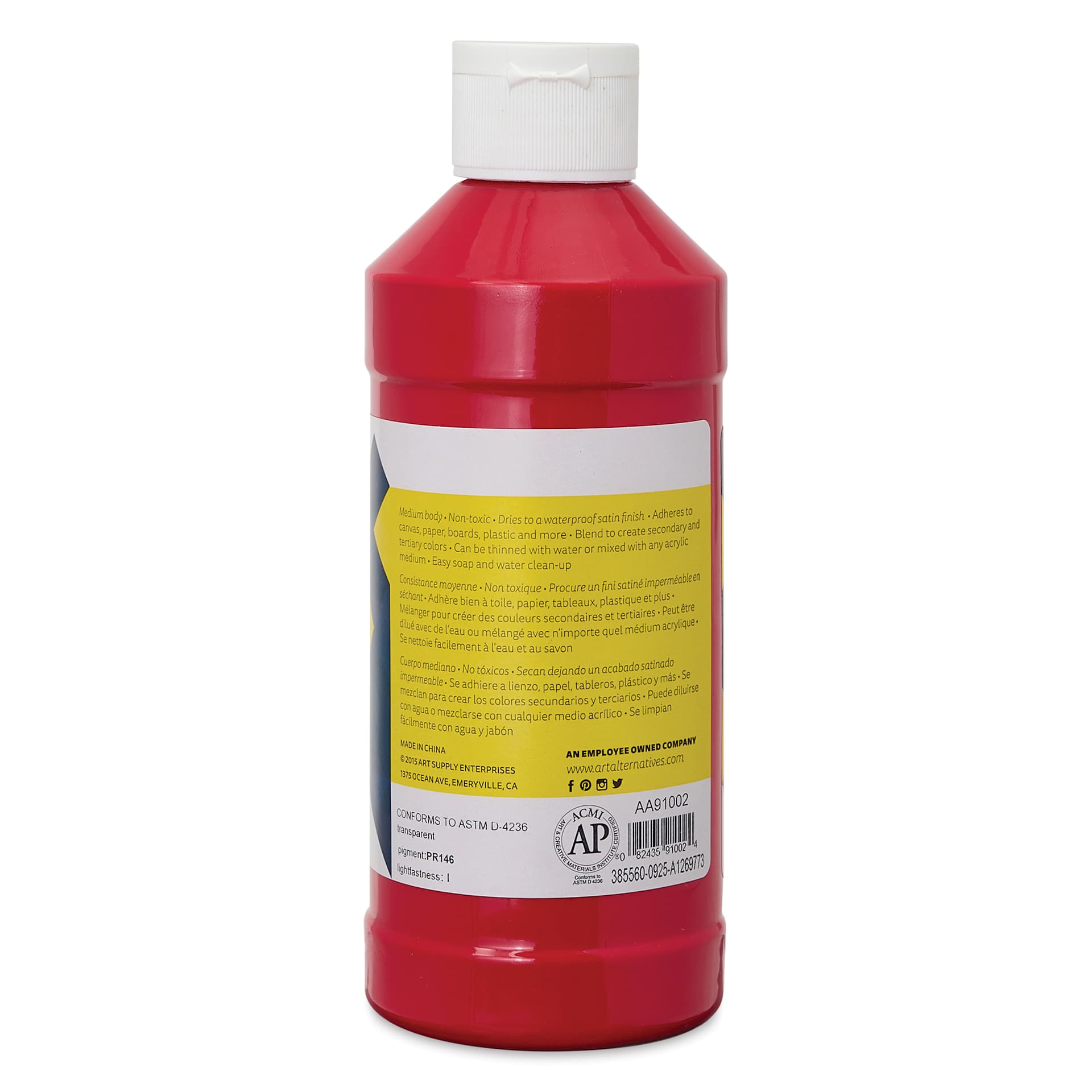 Back of Art Alternatives Economy Acrylic -  Bright Red, 475 ml bottle