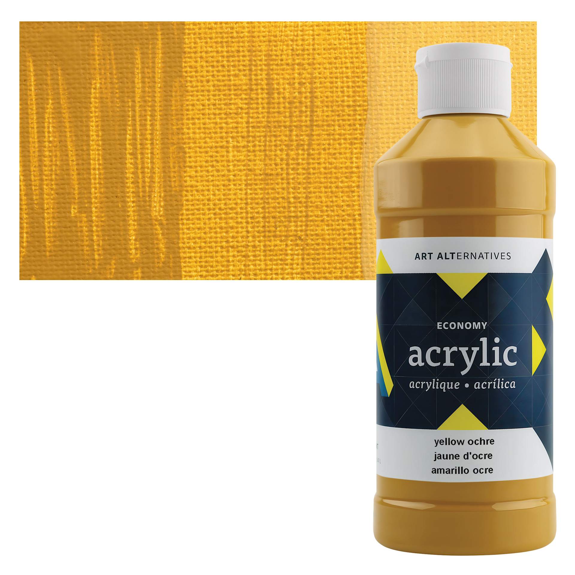 Art Alternatives Economy Acrylic - Yellow Ochre, 475 ml bottle and swatch