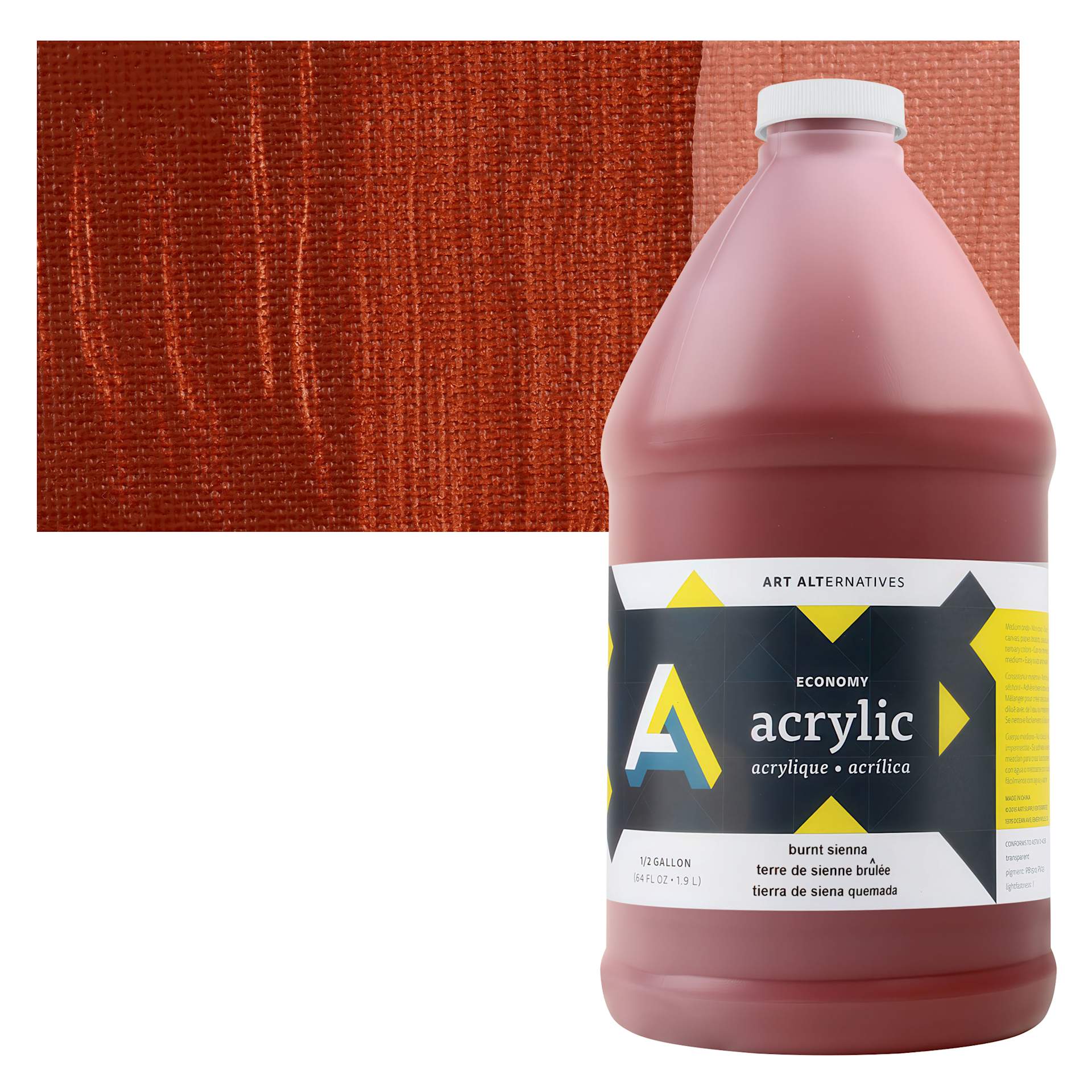 Art Alternatives Economy Acrylic - Burnt Sienna, 1.9 L bottle and swatch