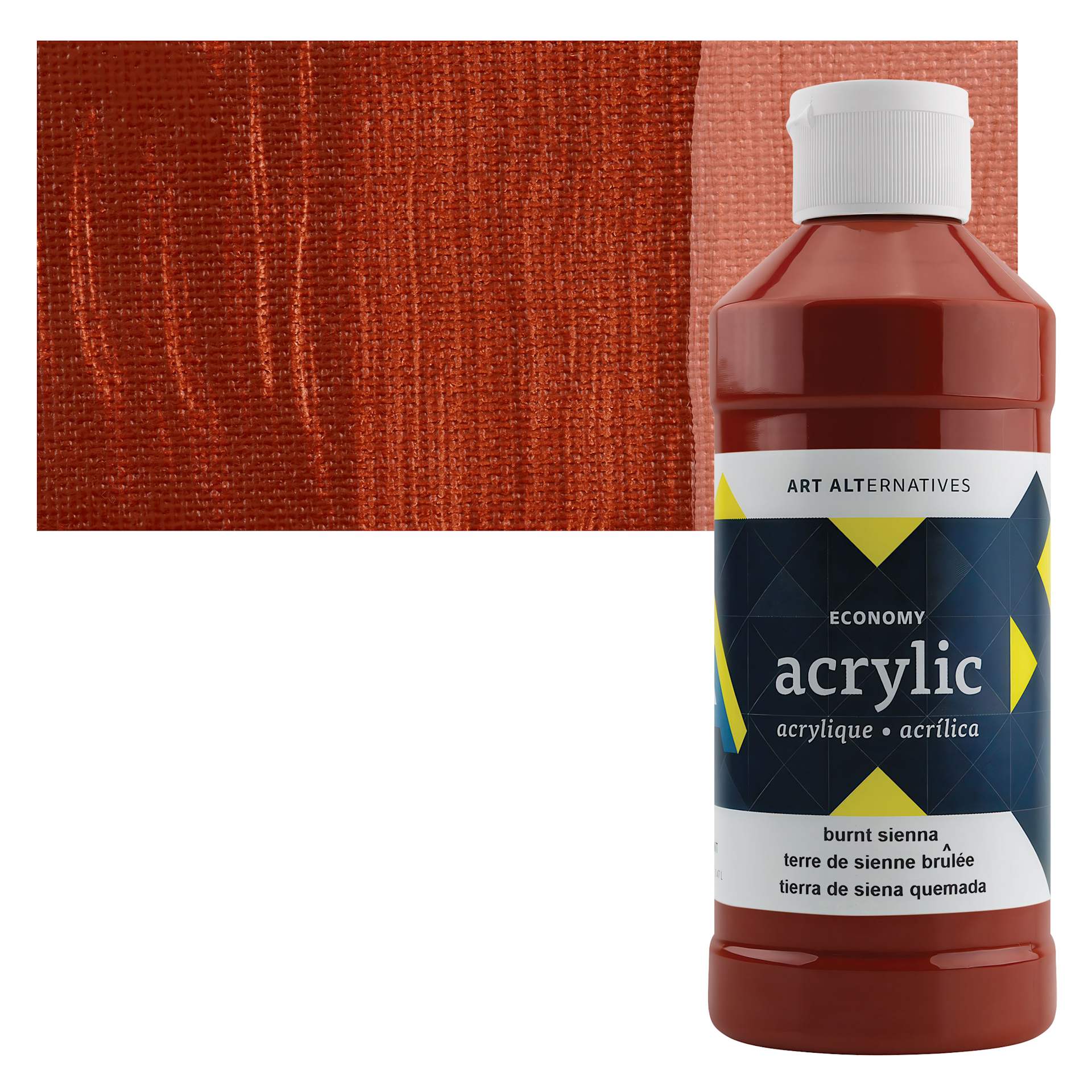Art Alternatives Economy Acrylic - Burnt Sienna, 475 ml bottle and swatch