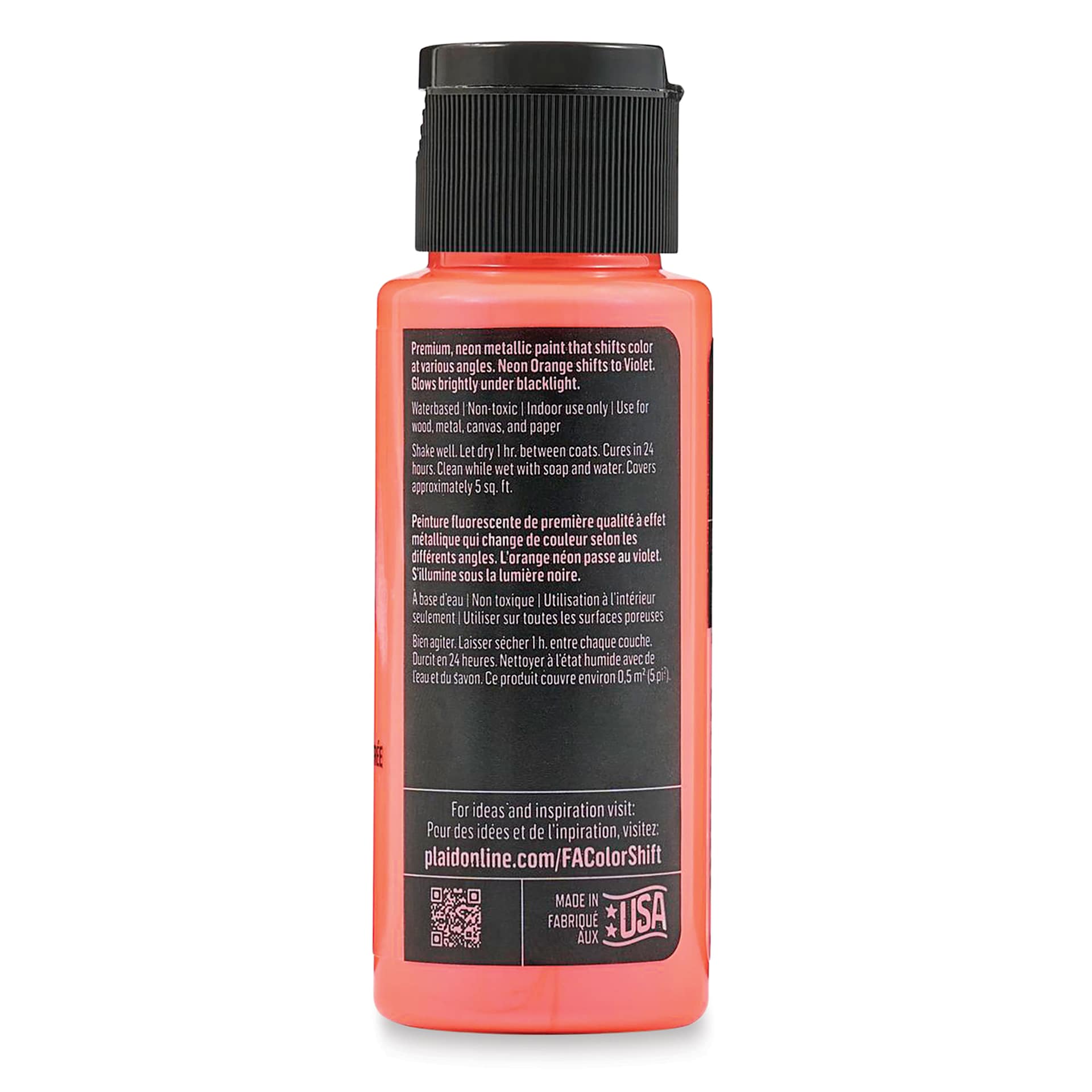 FolkArt Colorshift Blacklight Acrylic Paint - Orange, back of a 2 oz bottle