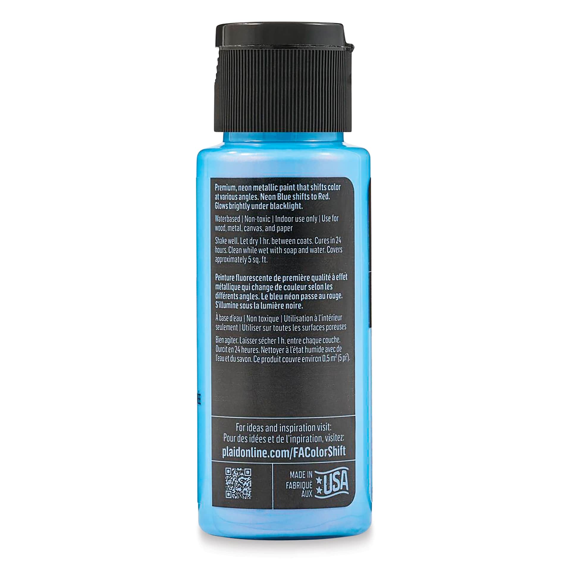 FolkArt Colorshift Blacklight Acrylic Paint - Blue, side of a 2 oz bottle