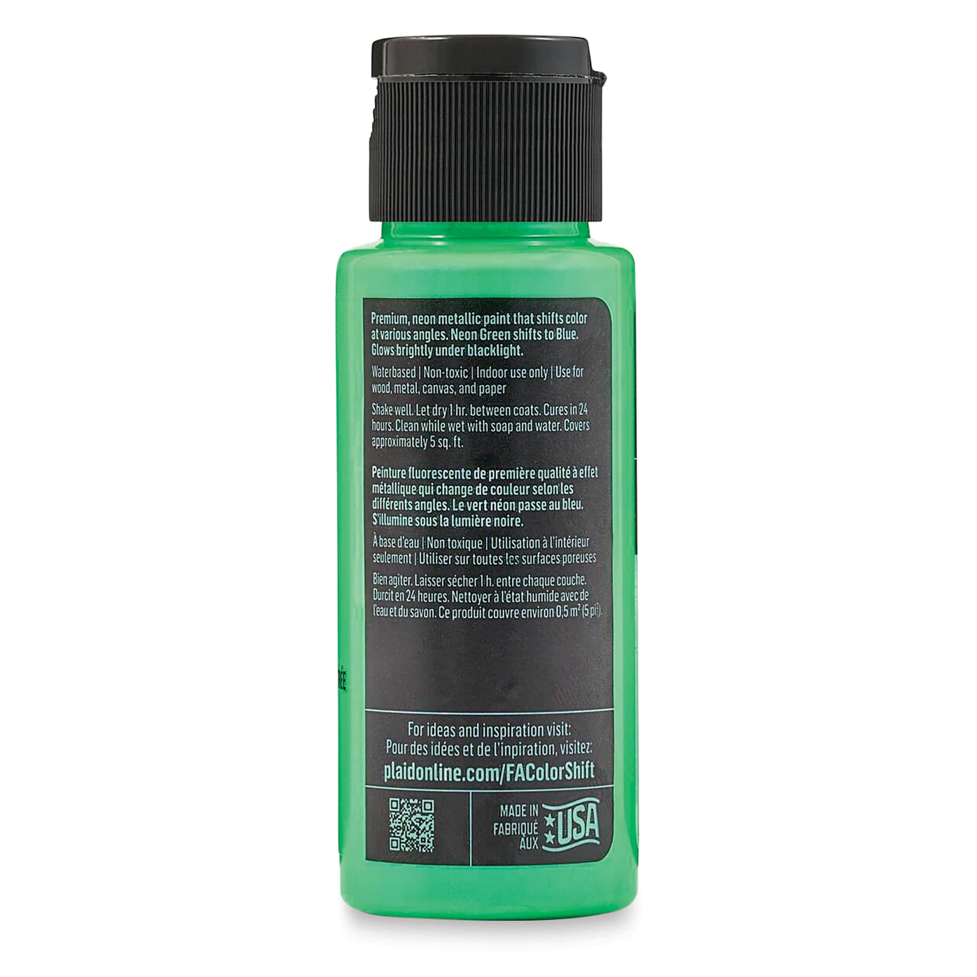 FolkArt Colorshift Blacklight Acrylic Paint - Green, side of a 2 oz bottle