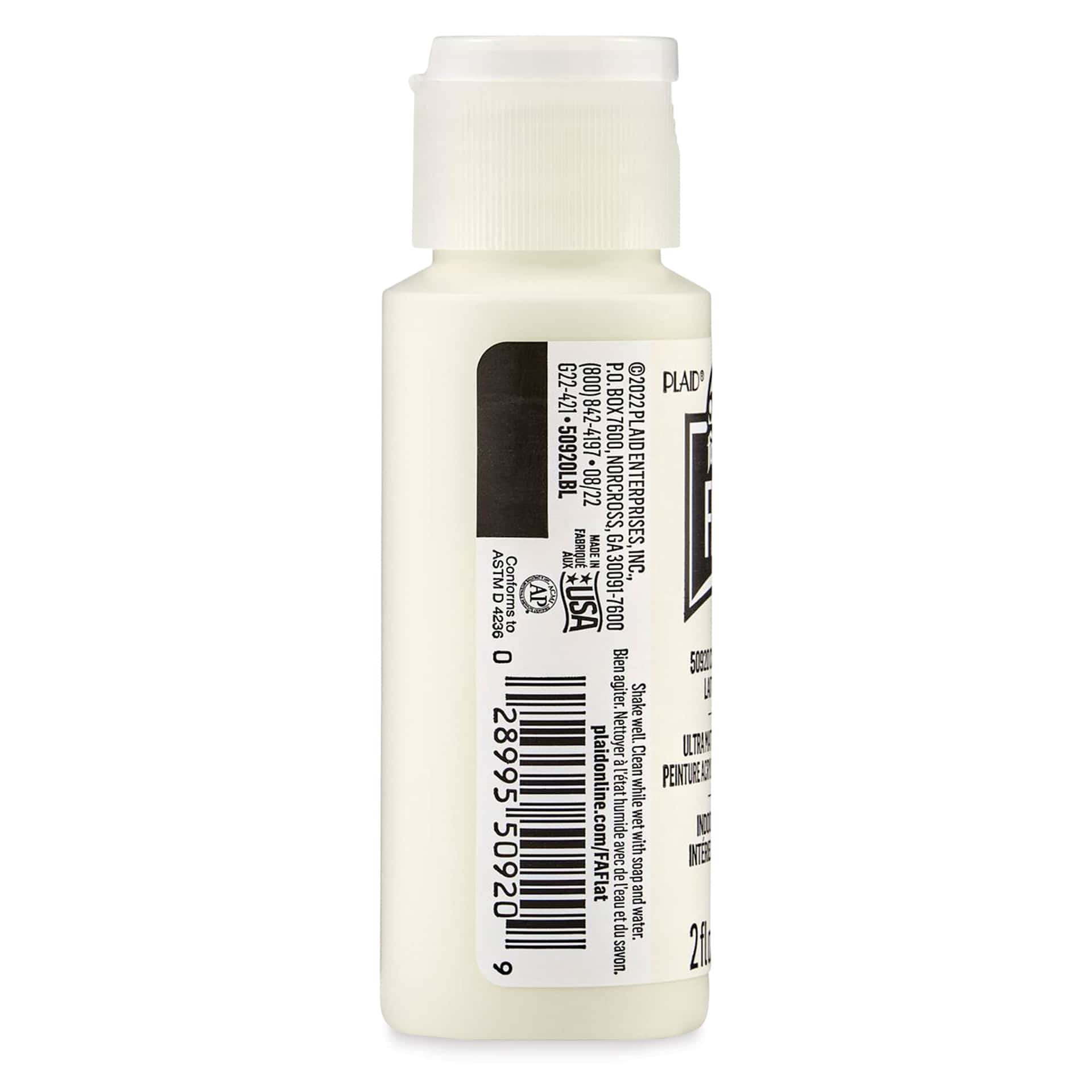 FolkArt Flat Ultra Matte Acrylic Paint - Coconut Milk, 2 oz, back of bottle