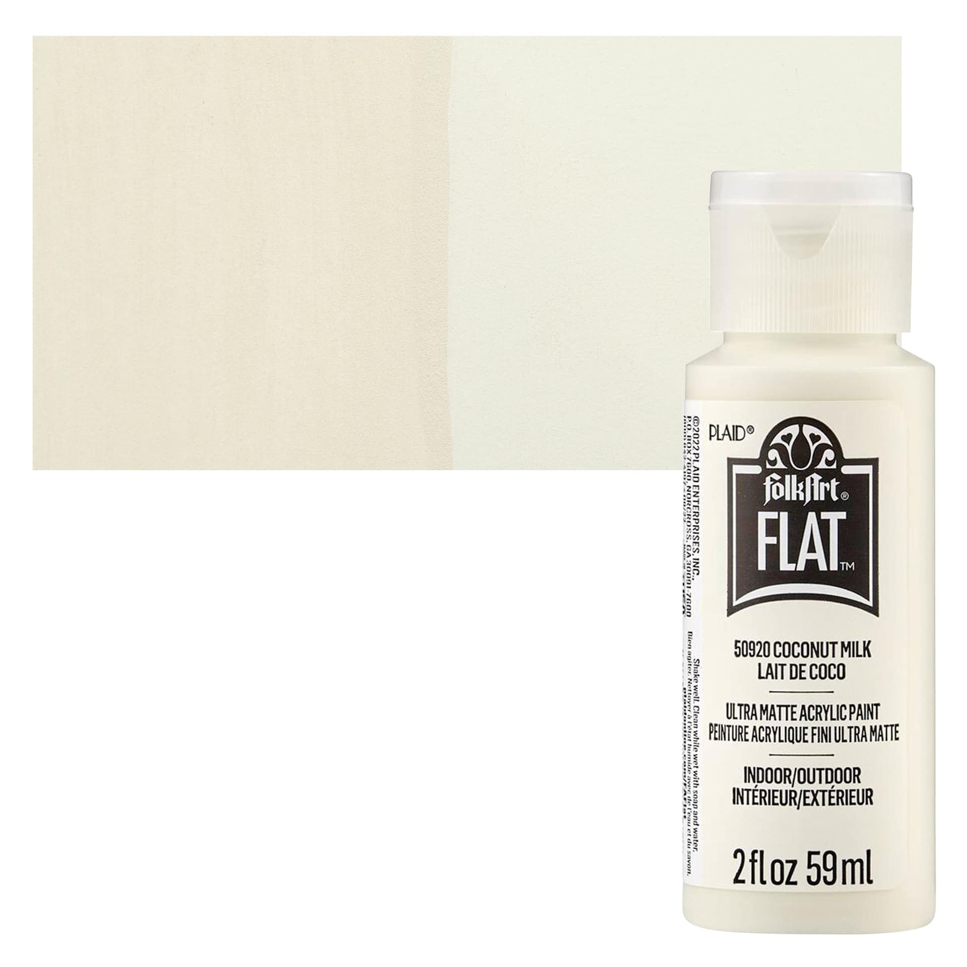 FolkArt Flat Ultra Matte Acrylic Paint - Coconut Milk, 2 oz bottle and swatch